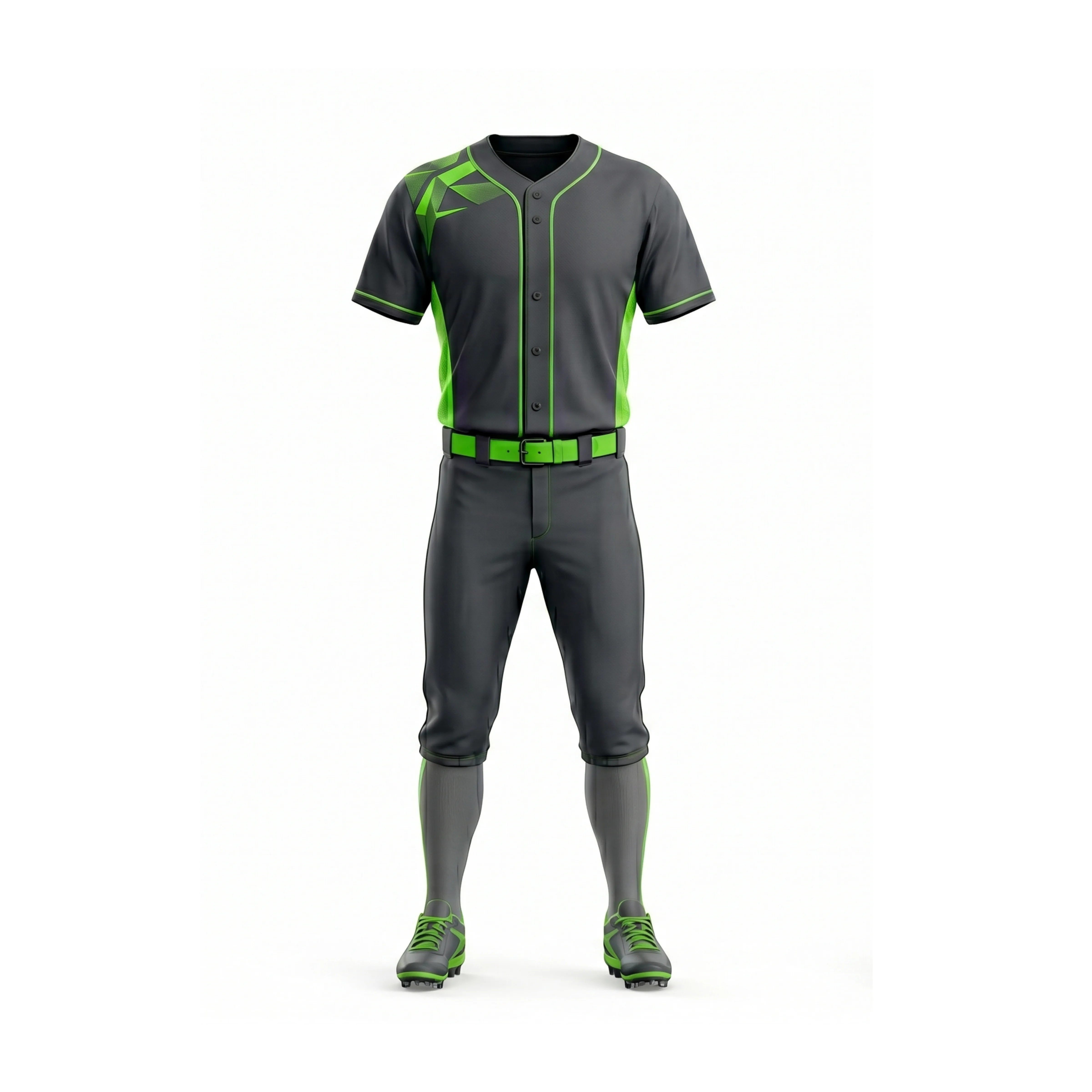 Dark Grey & Lime Green Geometric Baseball Uniform Set