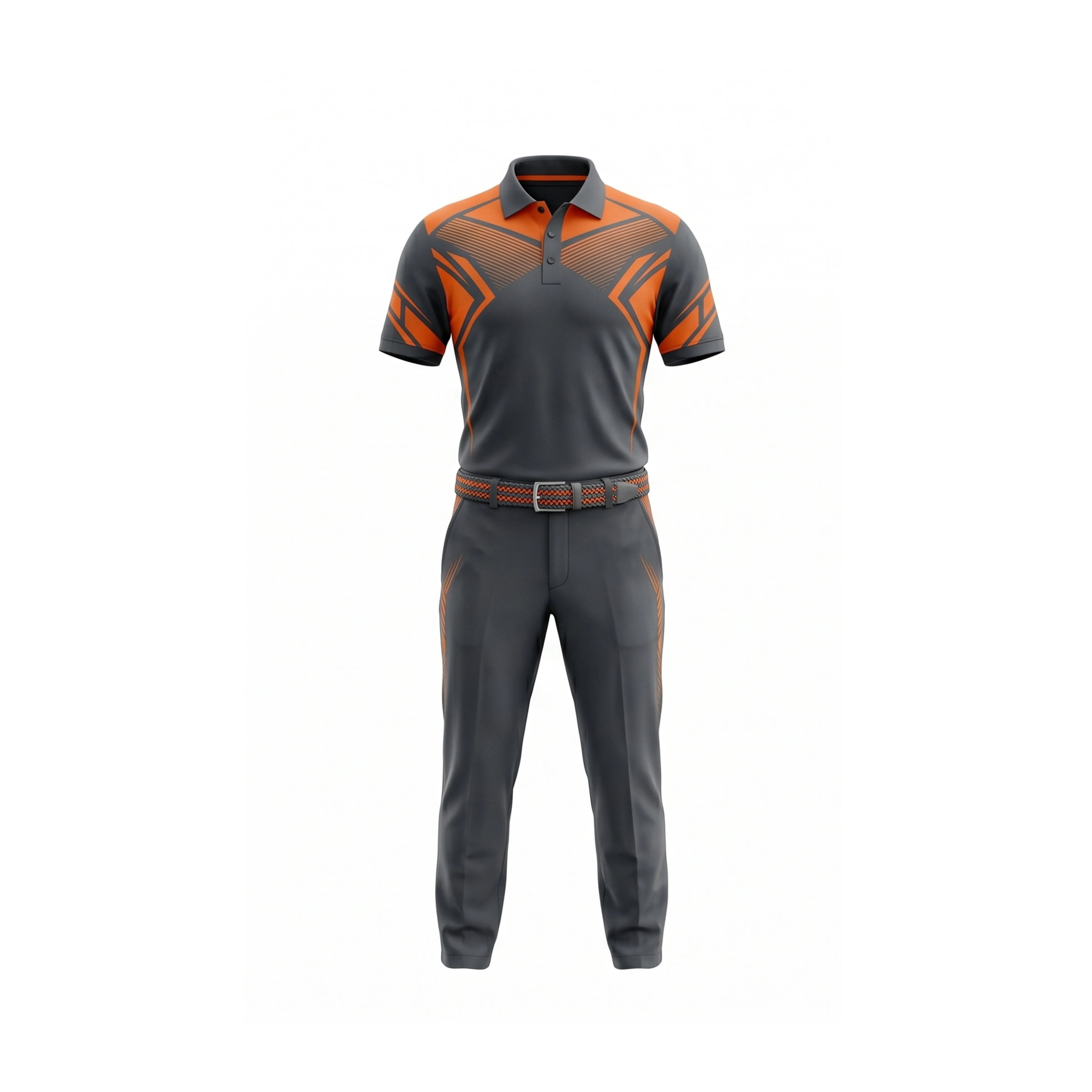 Dark Grey & Orange Geometric Golf Polo & Pants Set