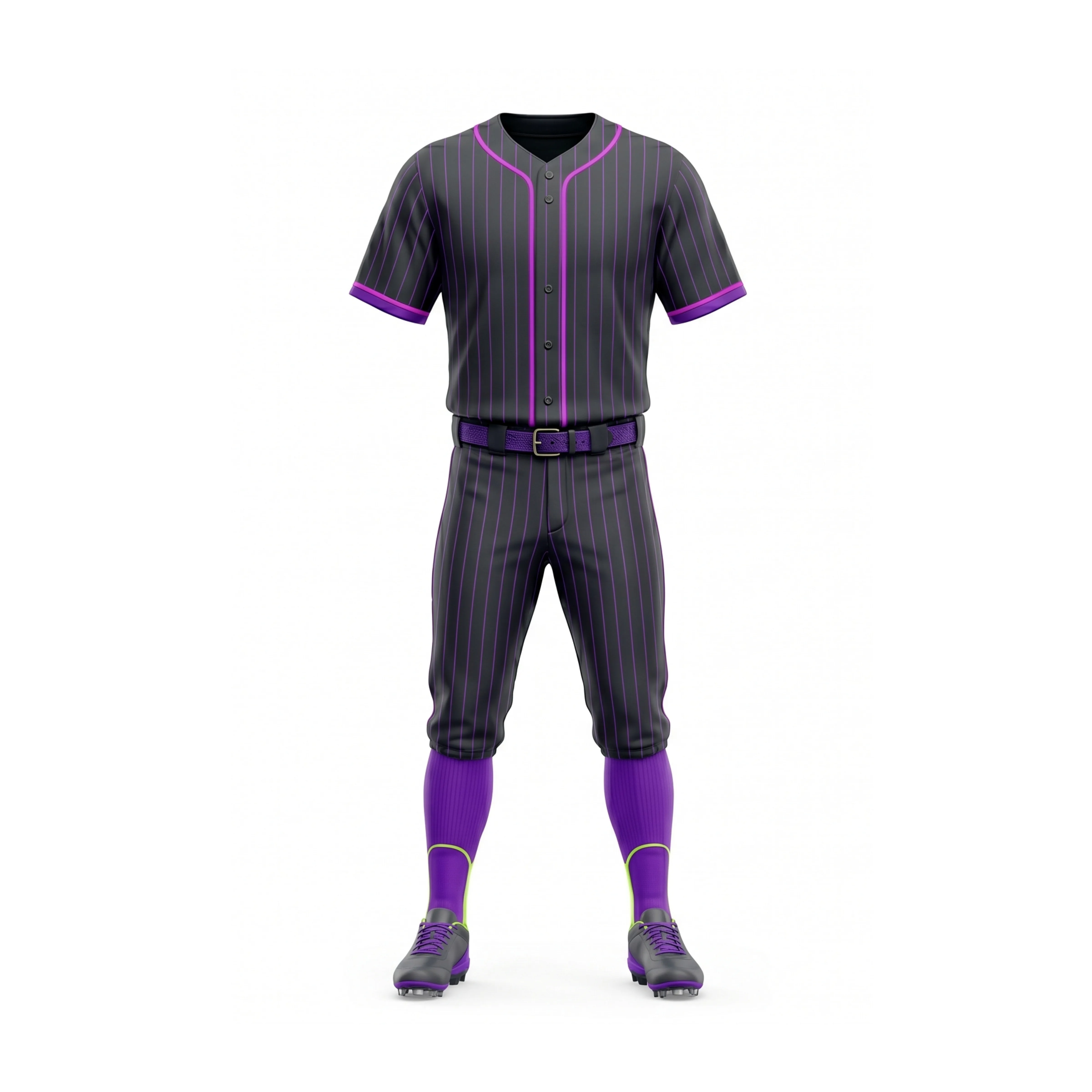 Dark Grey Purple Pinstripe Baseball Jersey & Pant Uniform Set