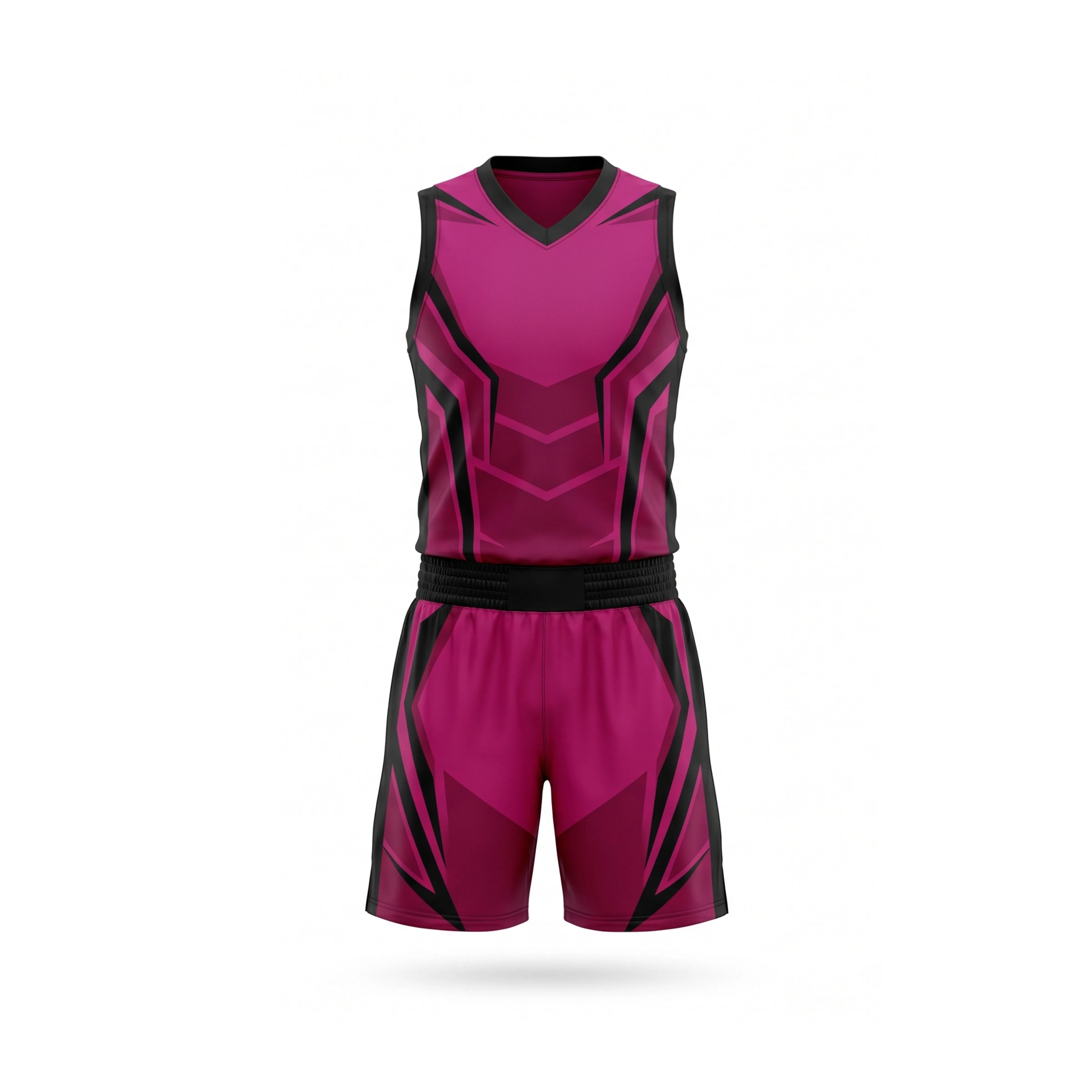 Deep Fuchsia & Black Geometric Trim Basketball Uniform Set