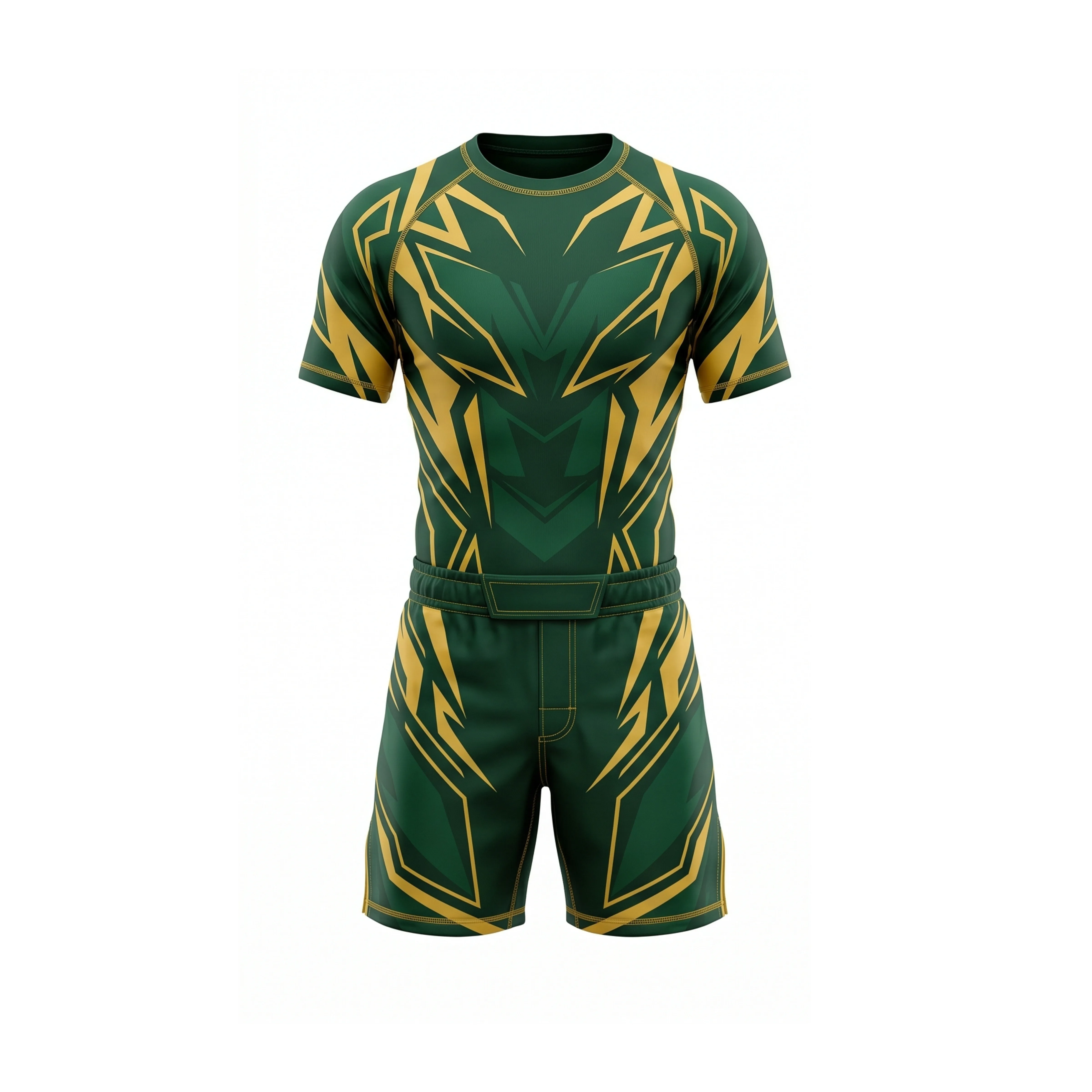 Emerald Green & Gold MMA Fight Shorts & Rash Guard Set