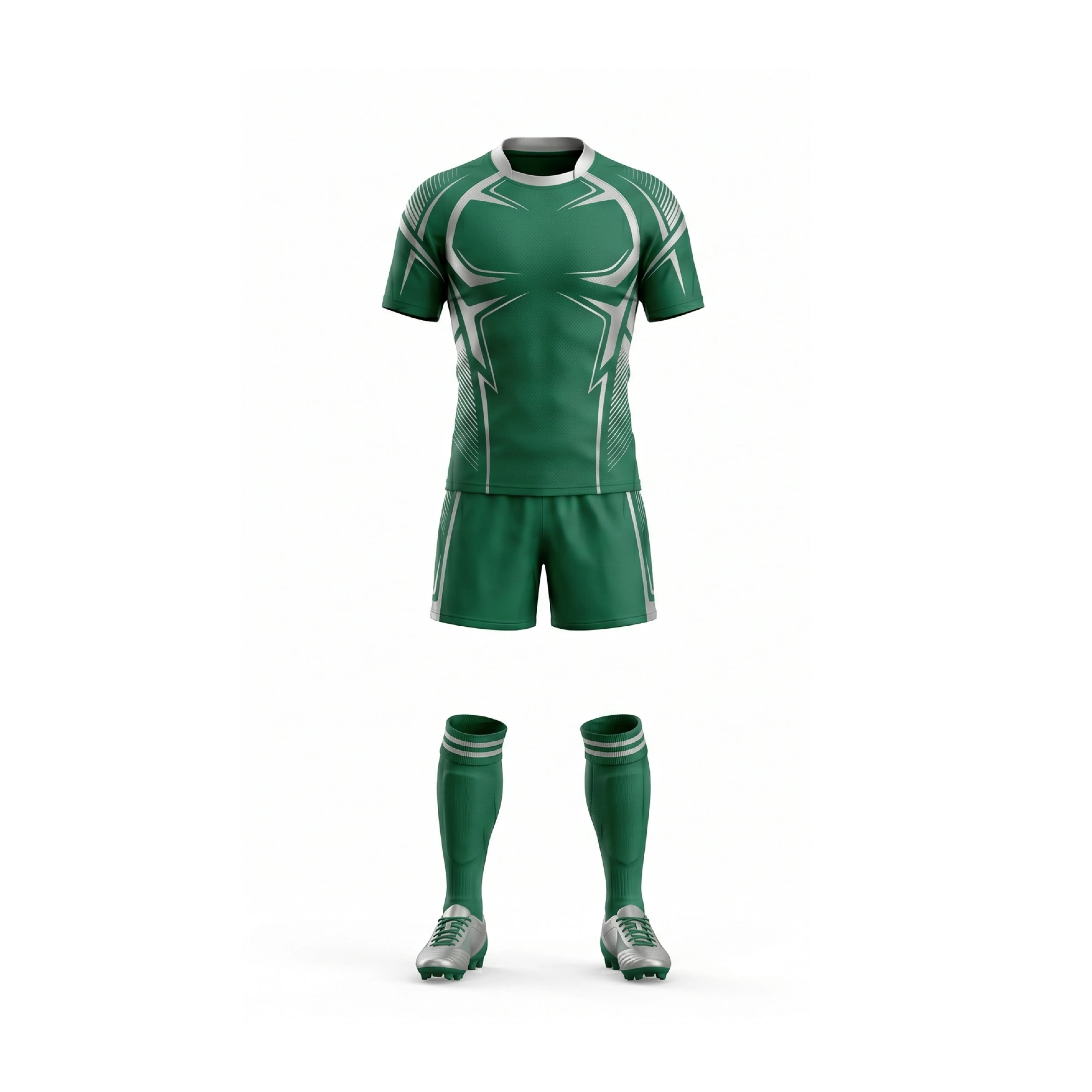 Emerald Green & White Patterned Rugby Jersey & Shorts Set