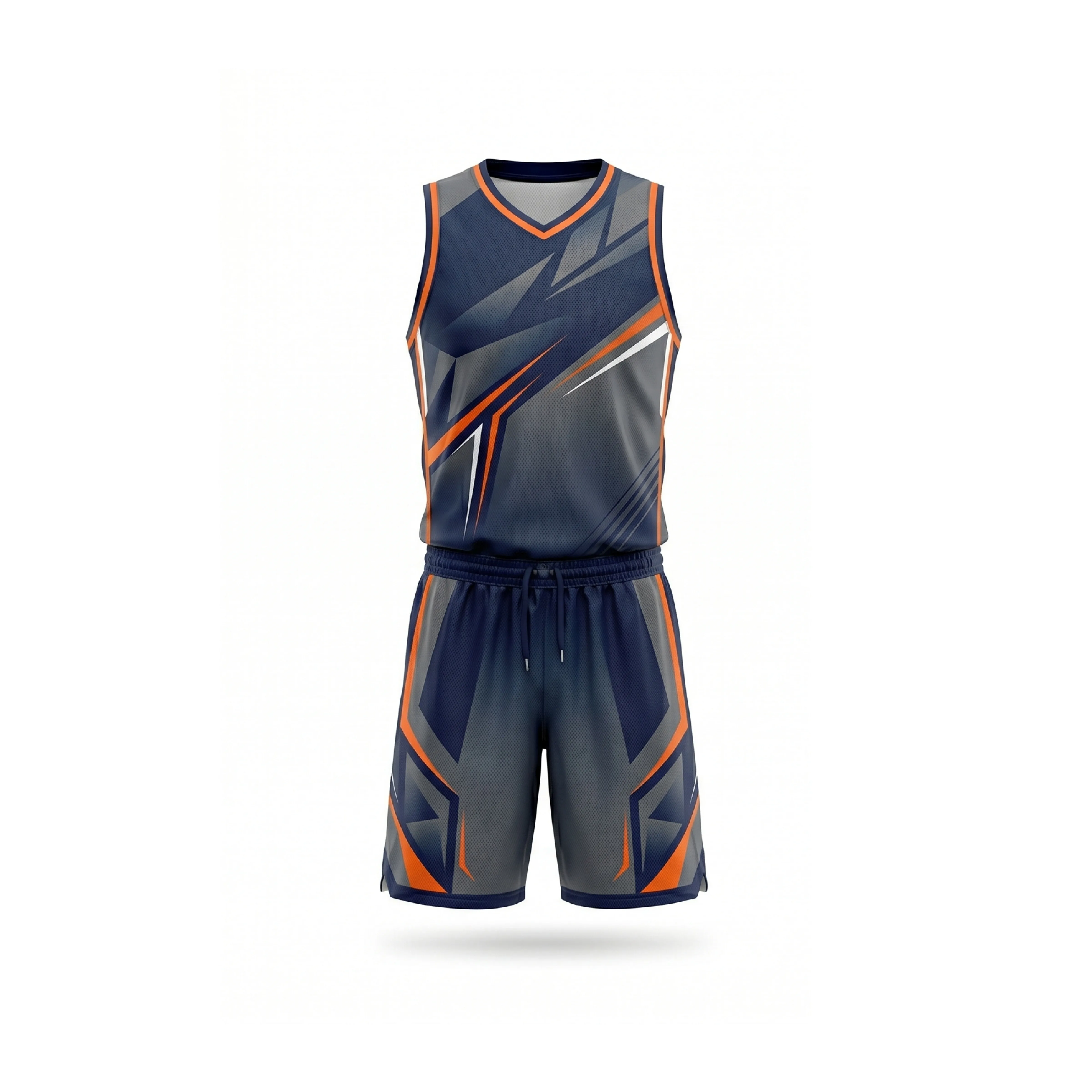 Navy Grey Orange Geometric Basketball Jersey and Shorts Set