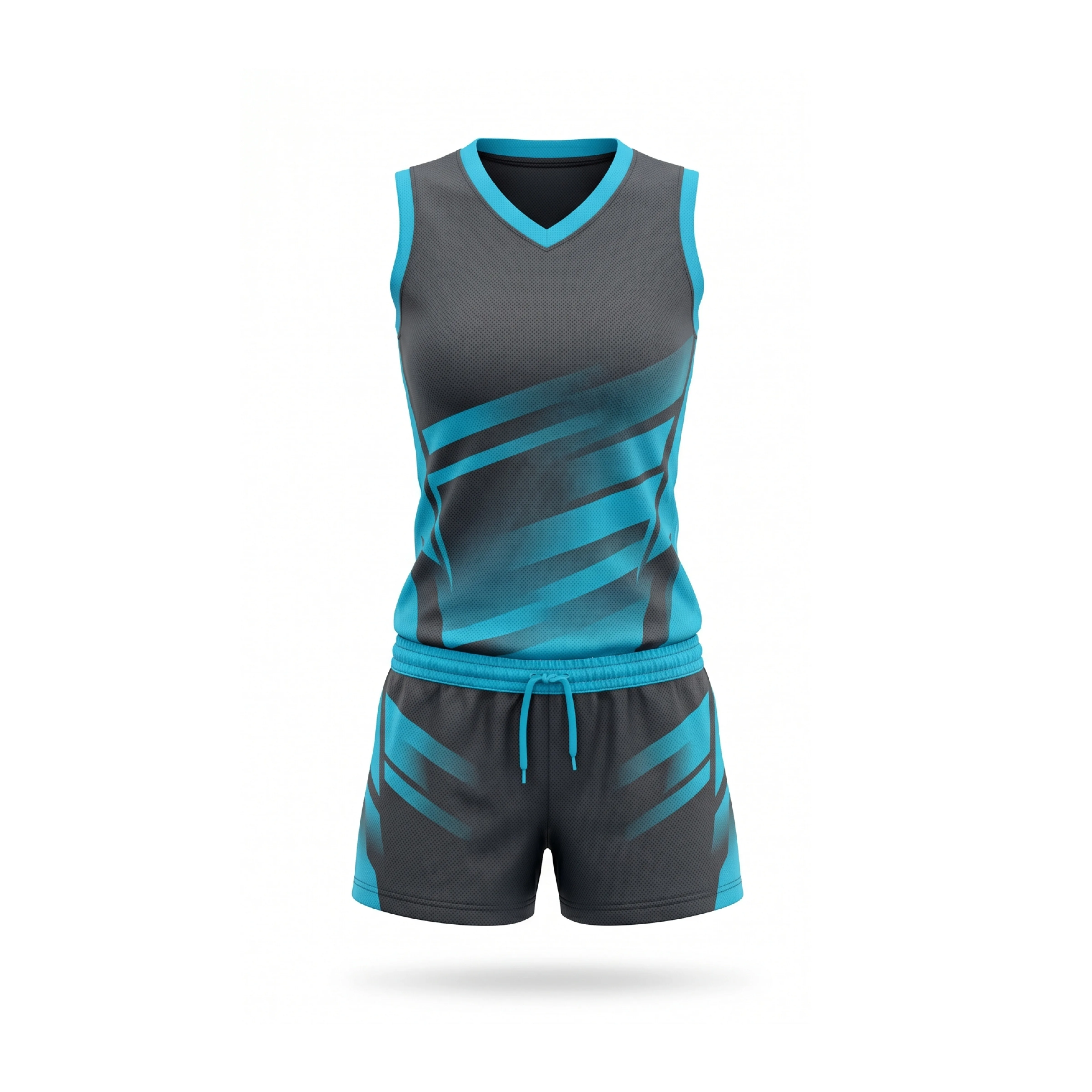 Gray & Teal Blue Volleyball Uniform with Diagonal Stripes