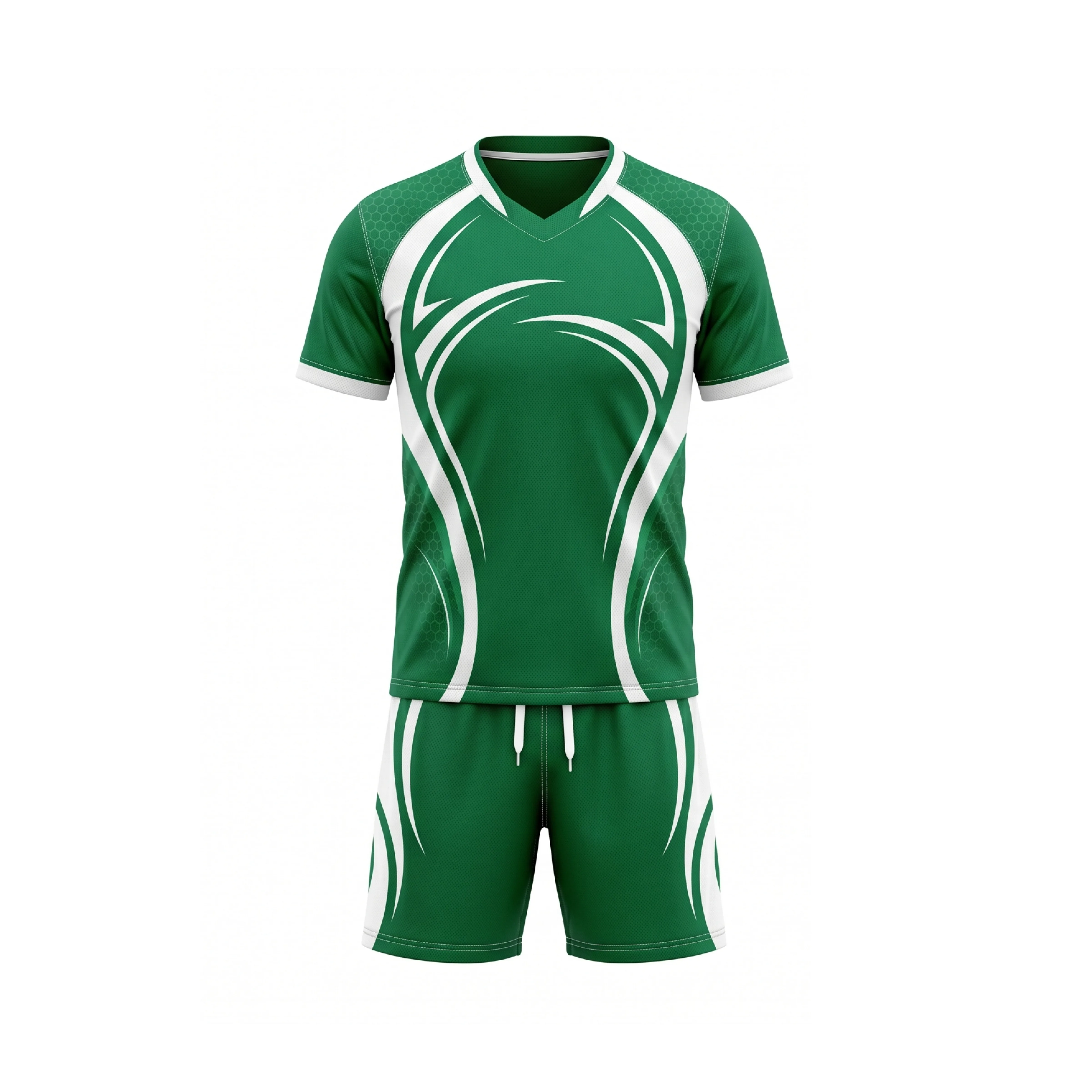 Green & White V-Neck Badminton Jersey & Shorts Set