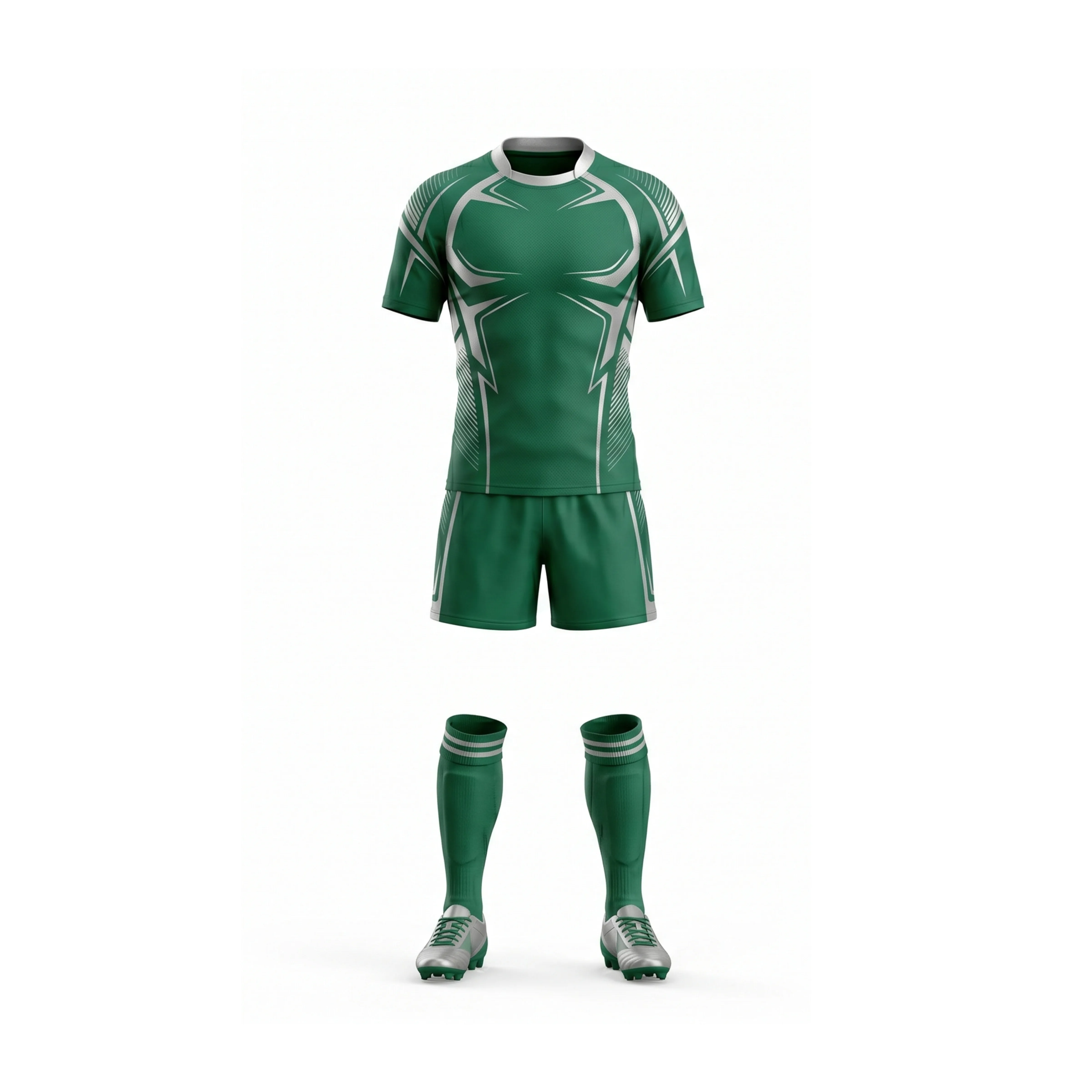 Forest Green & White Patterned Rugby Jersey, Shorts & Socks Set