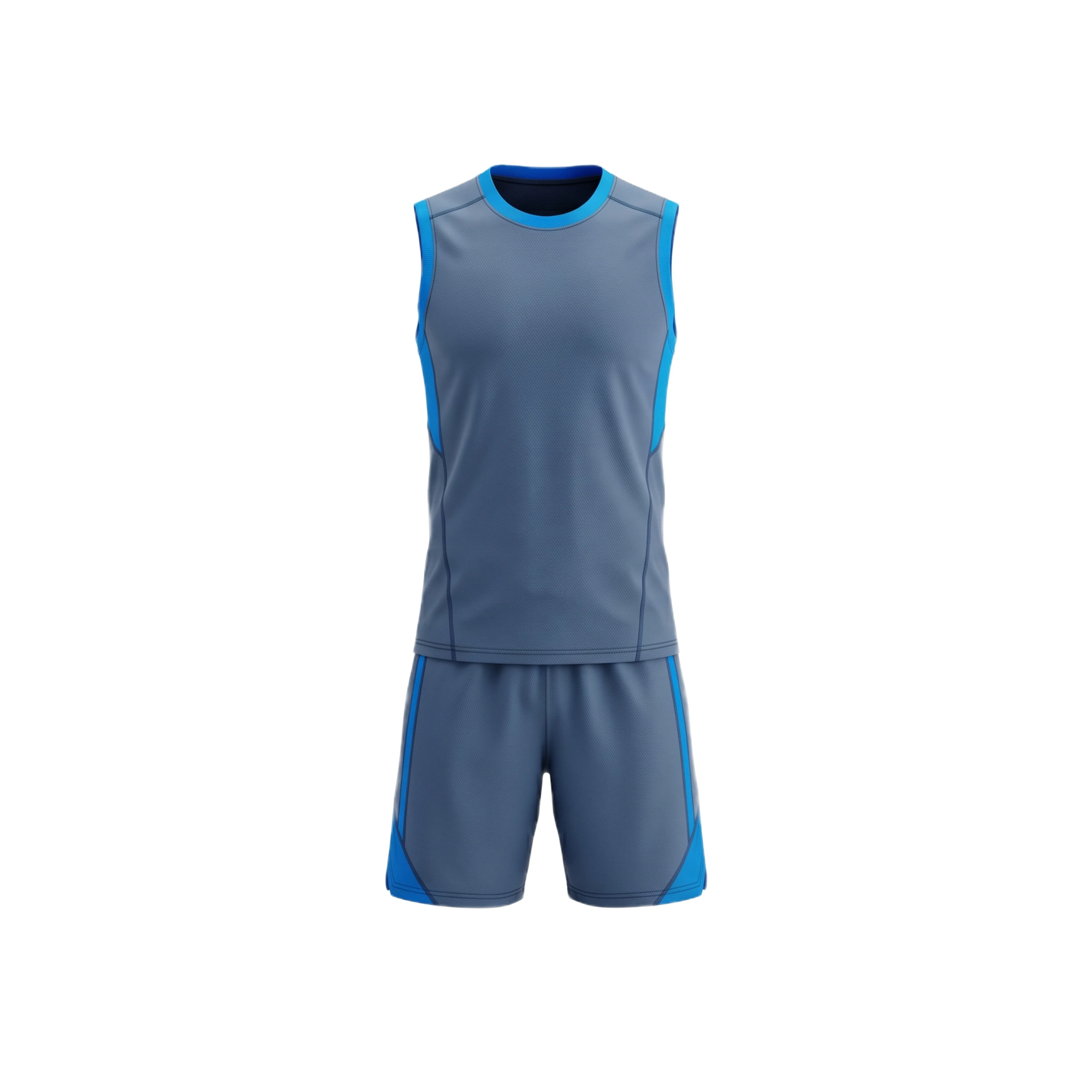 Grey and Blue Volleyball Uniform Set with Contrasting Trim