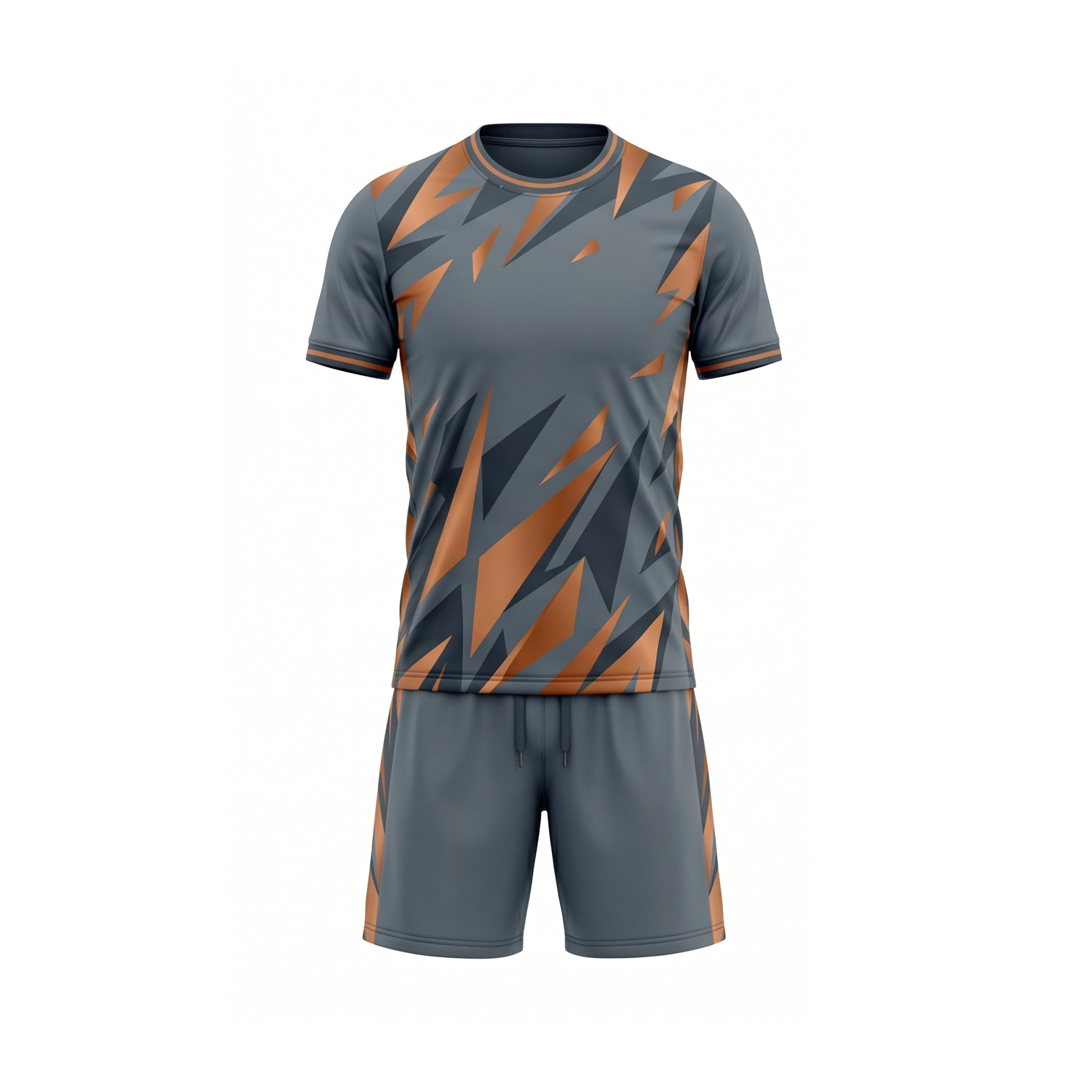 Grey and Orange Geometric Pattern Soccer Uniform