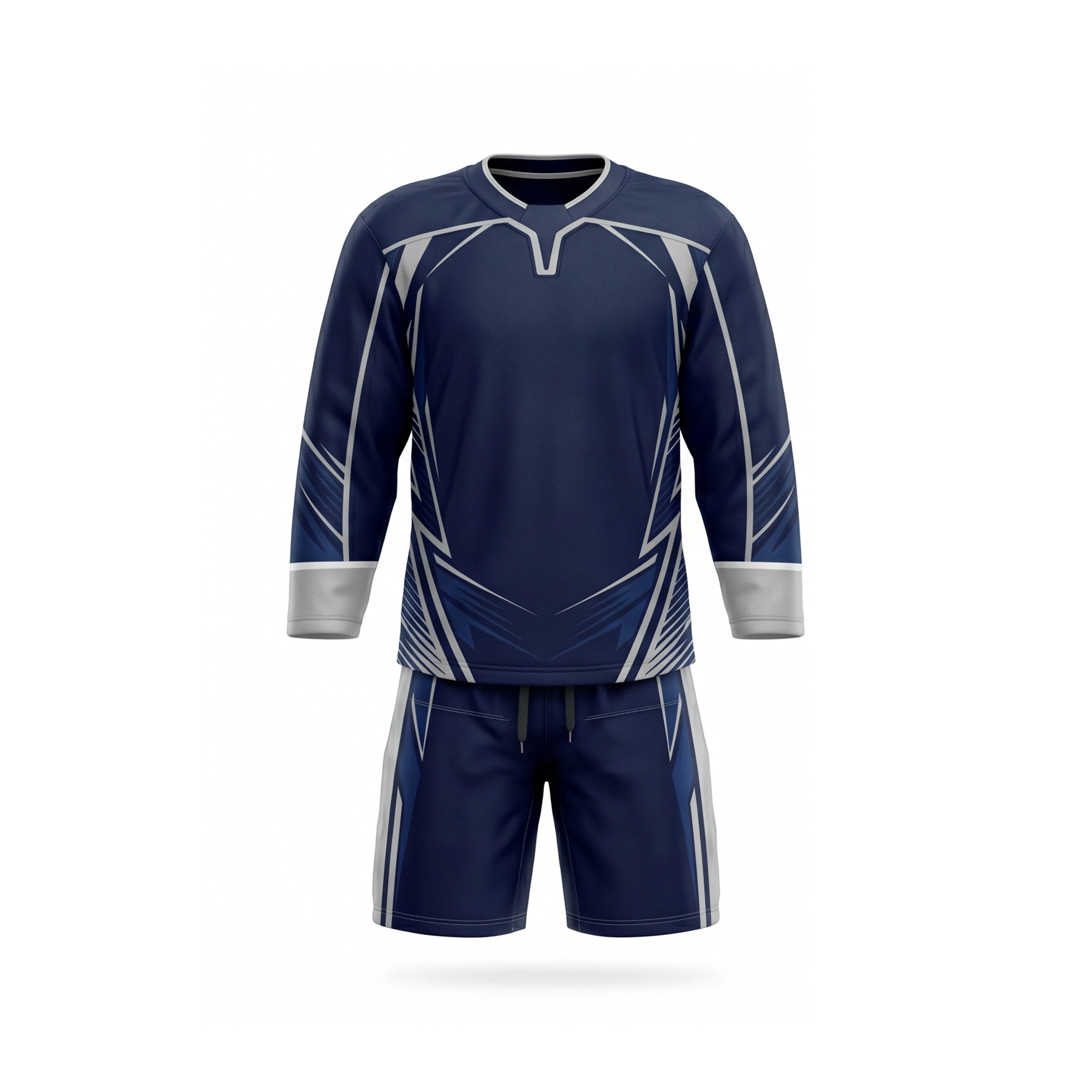 Navy Blue & Silver Ice Hockey Jersey & Shorts Set