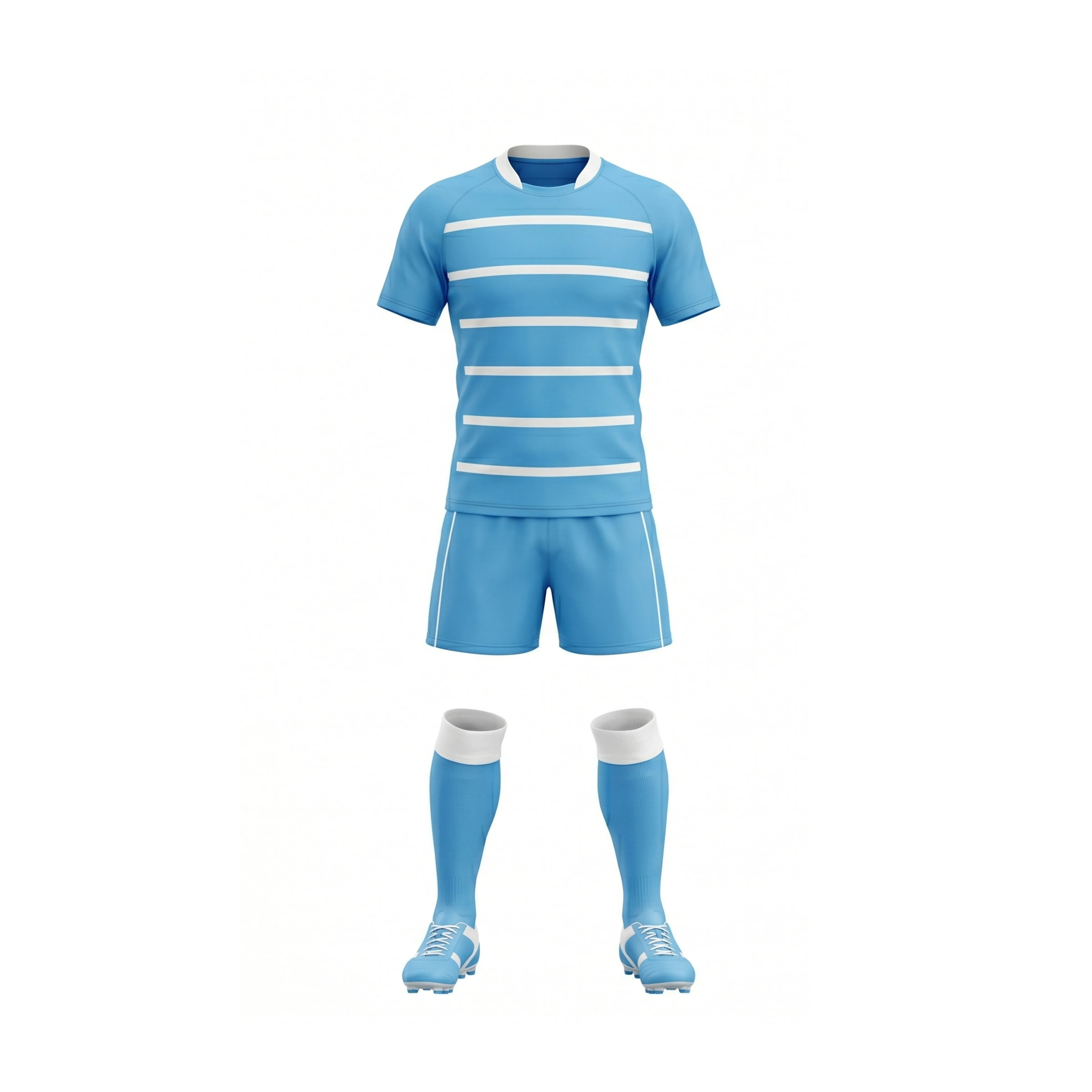 Light Blue Rugby Uniform with White Stripes and Short Sleeves