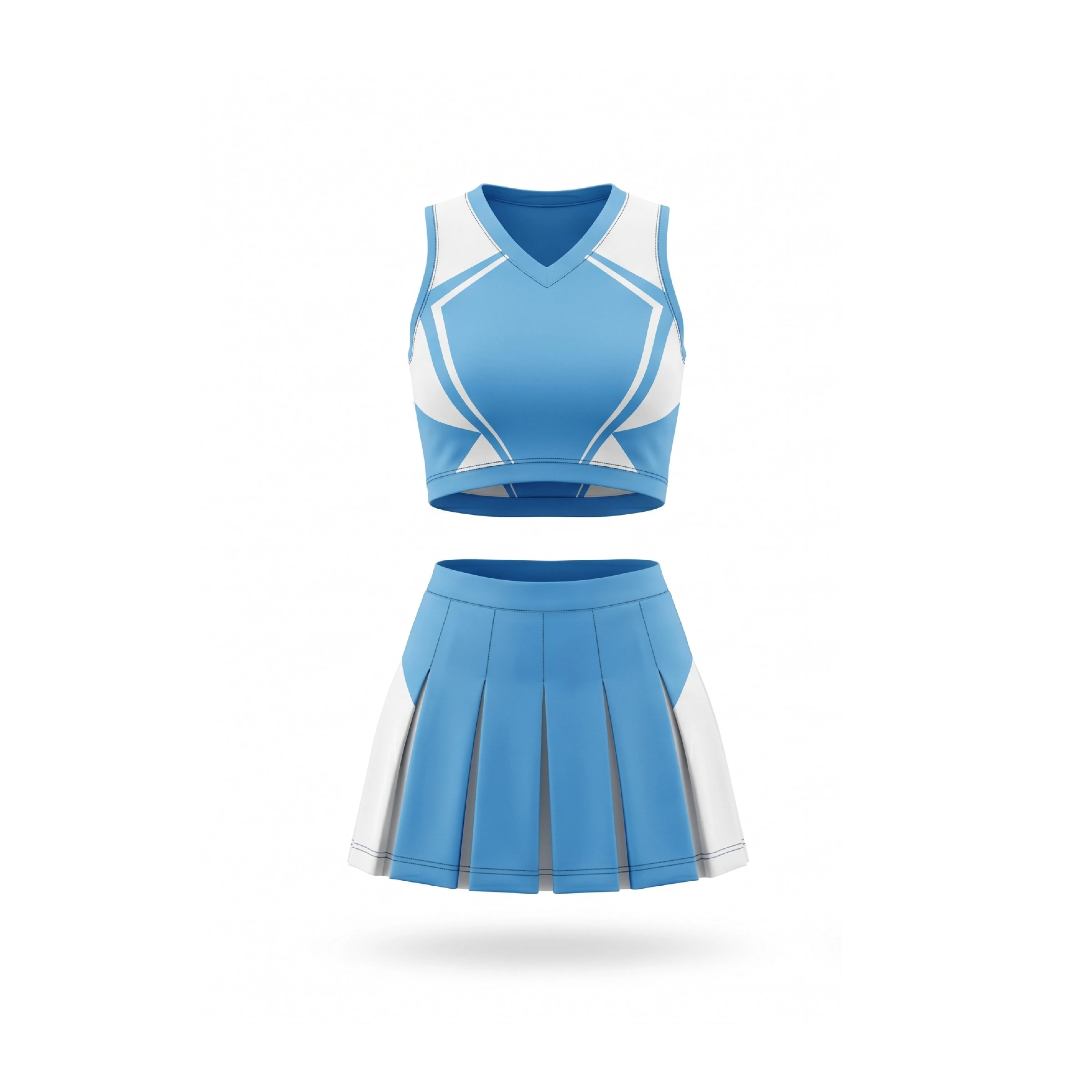 Light Blue & White Geometric Cheerleading Crop Top and Pleated Skirt Set