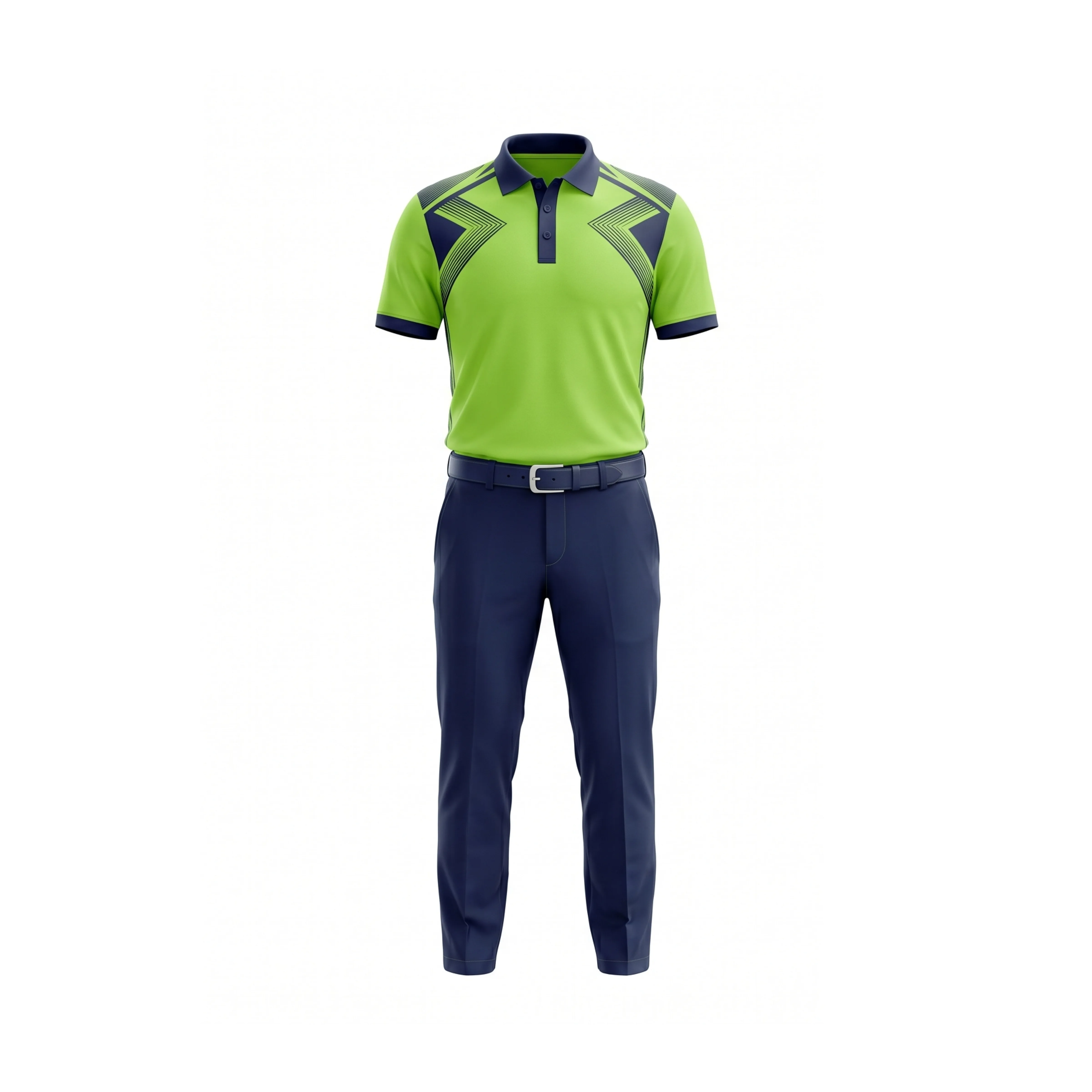 Lime Green & Navy Geometric Polo Shirt with Navy Golf Trousers