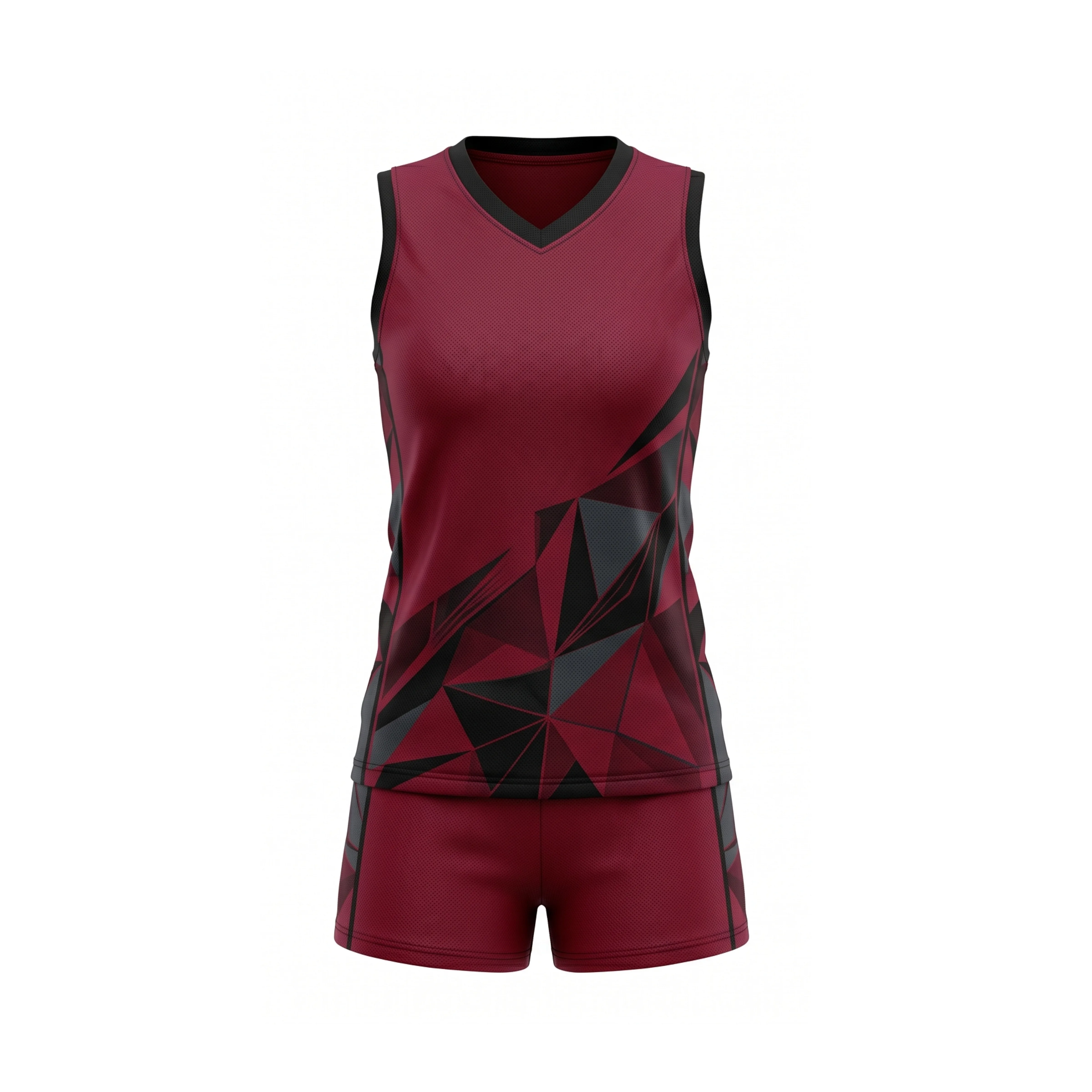 Maroon and Black Geometric Volleyball Uniform Set