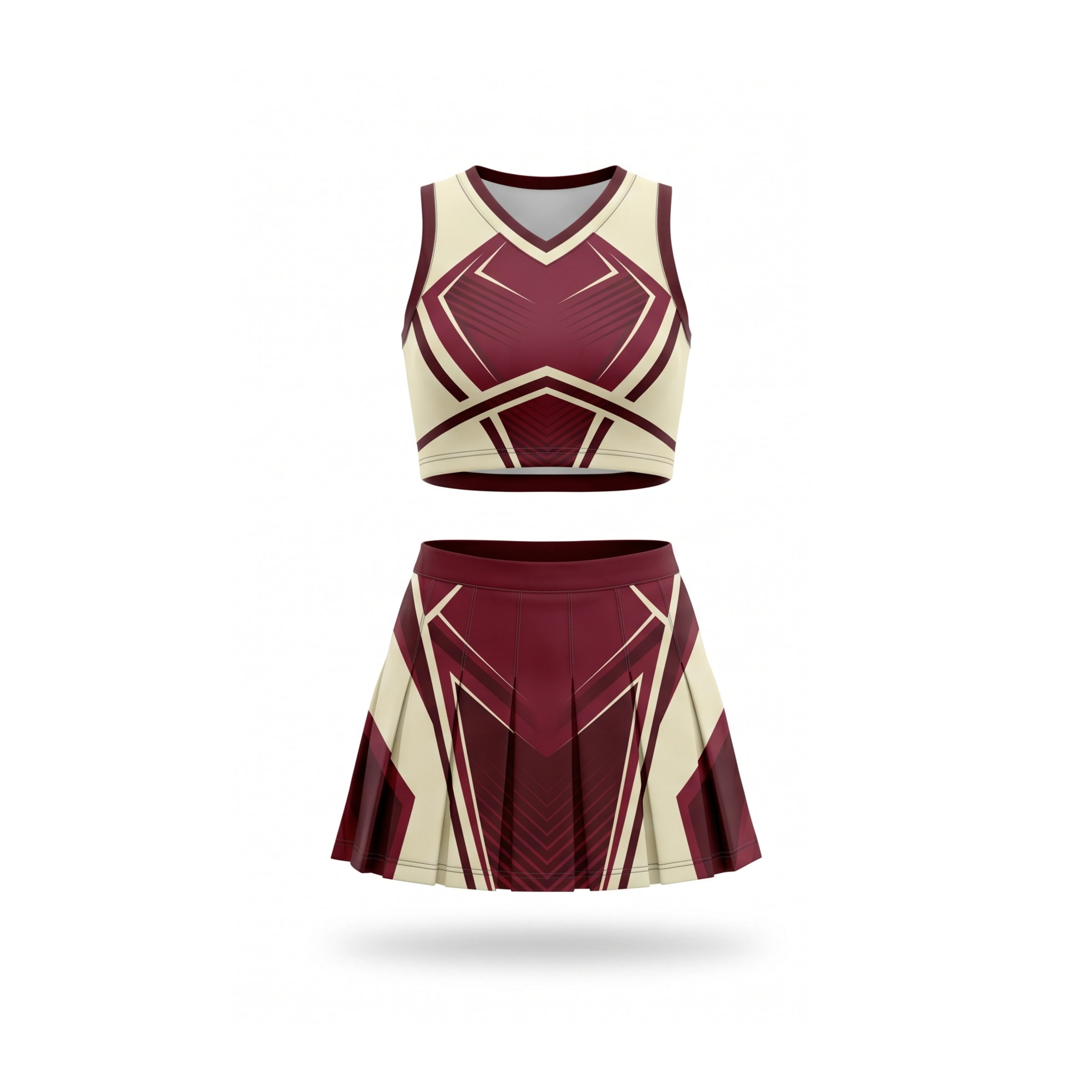Maroon & Cream Geometric Cheer Crop Top and Pleated Skirt Set