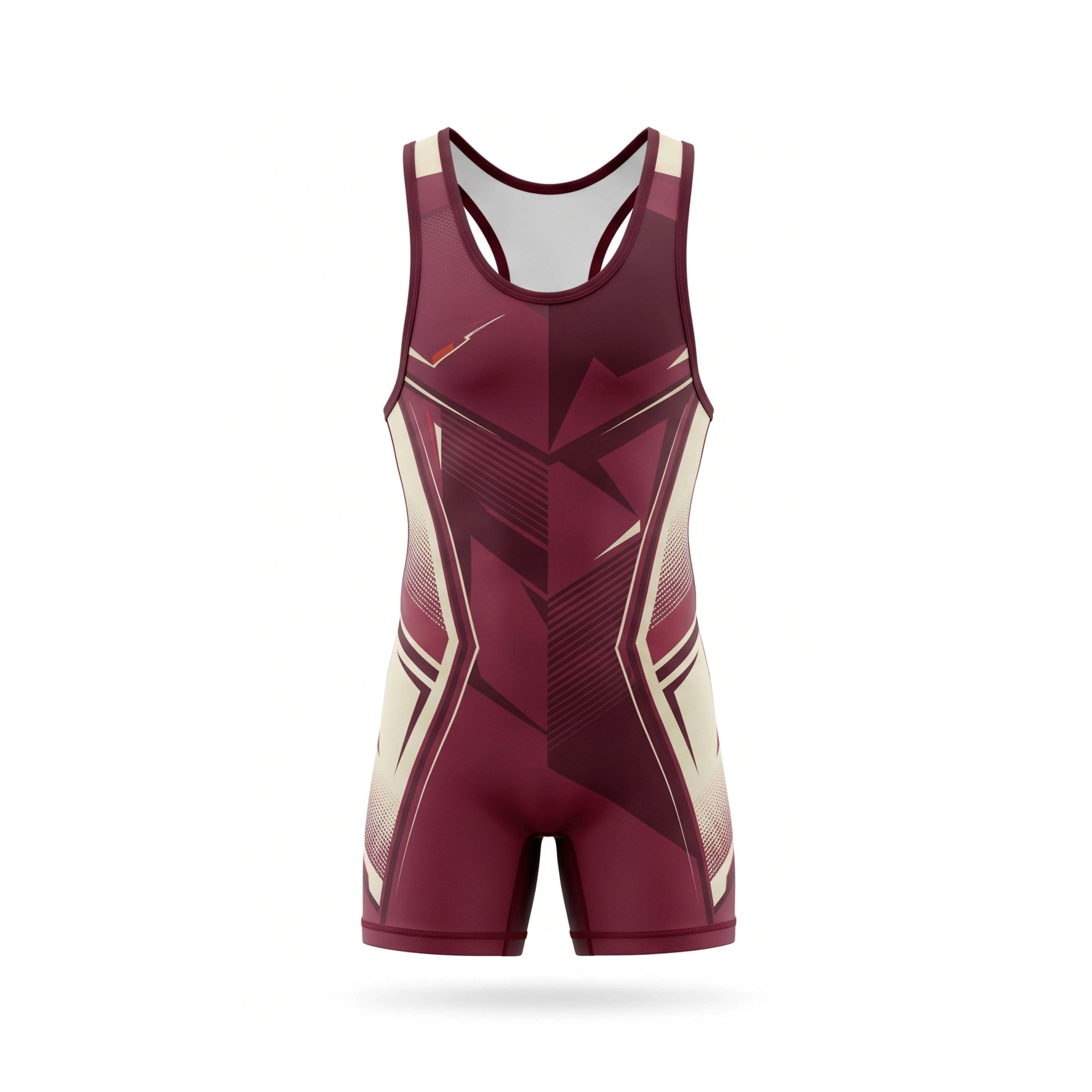 Maroon & Cream Geometric Abstract Wrestling Singlet