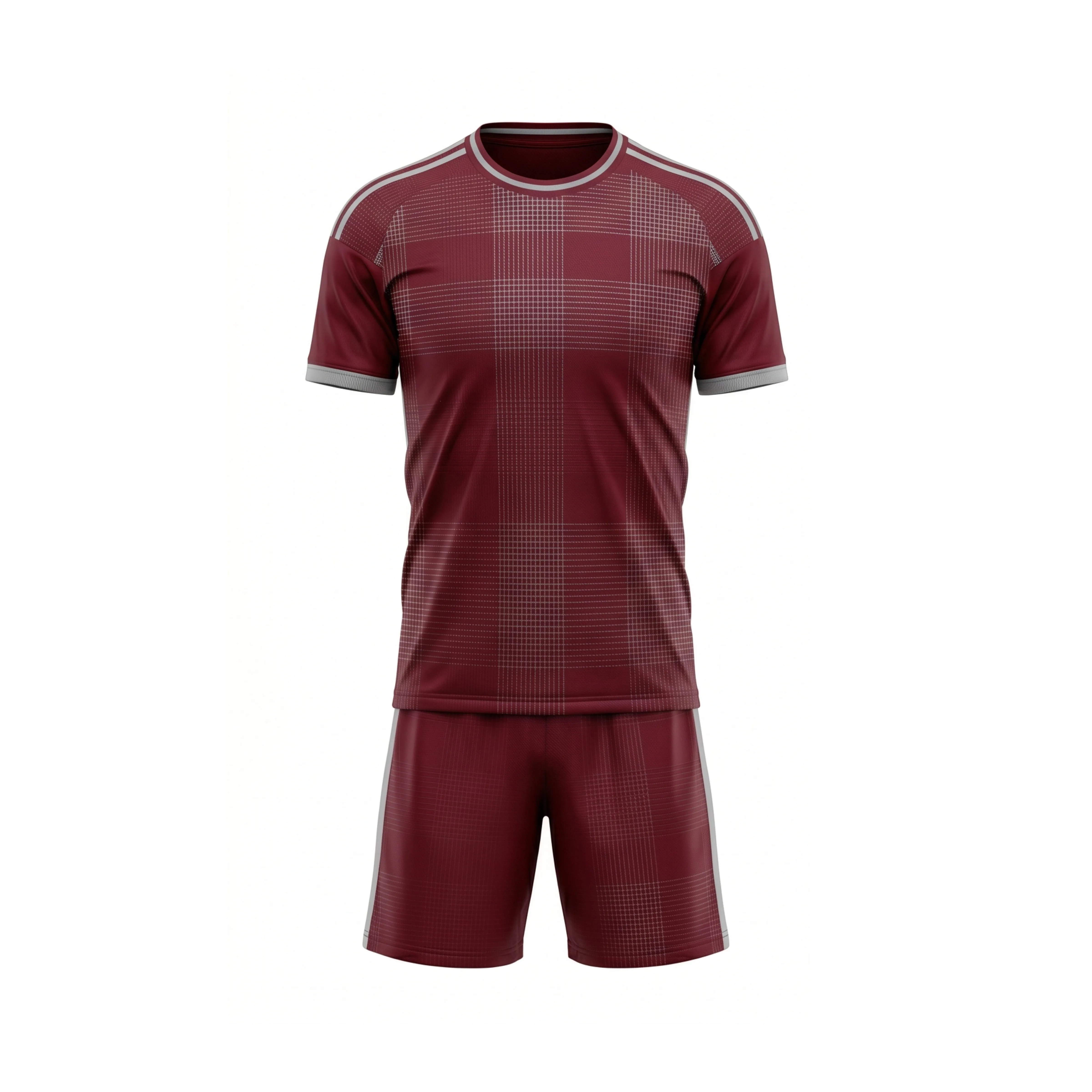 Maroon Plaid Soccer Uniform Set with Grey Trim