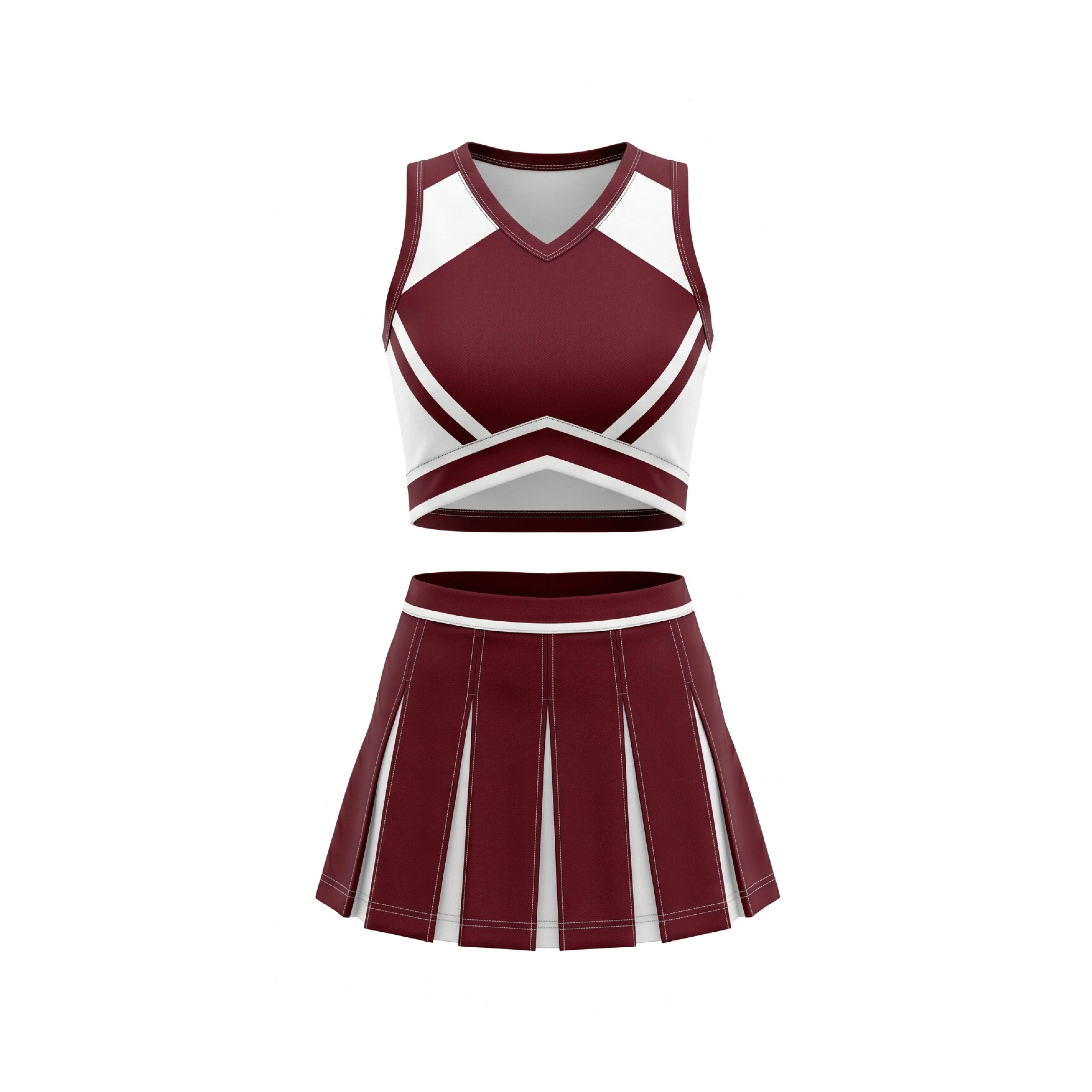 Maroon and White V-Neck Cheer Crop Top and Pleated Skirt Set
