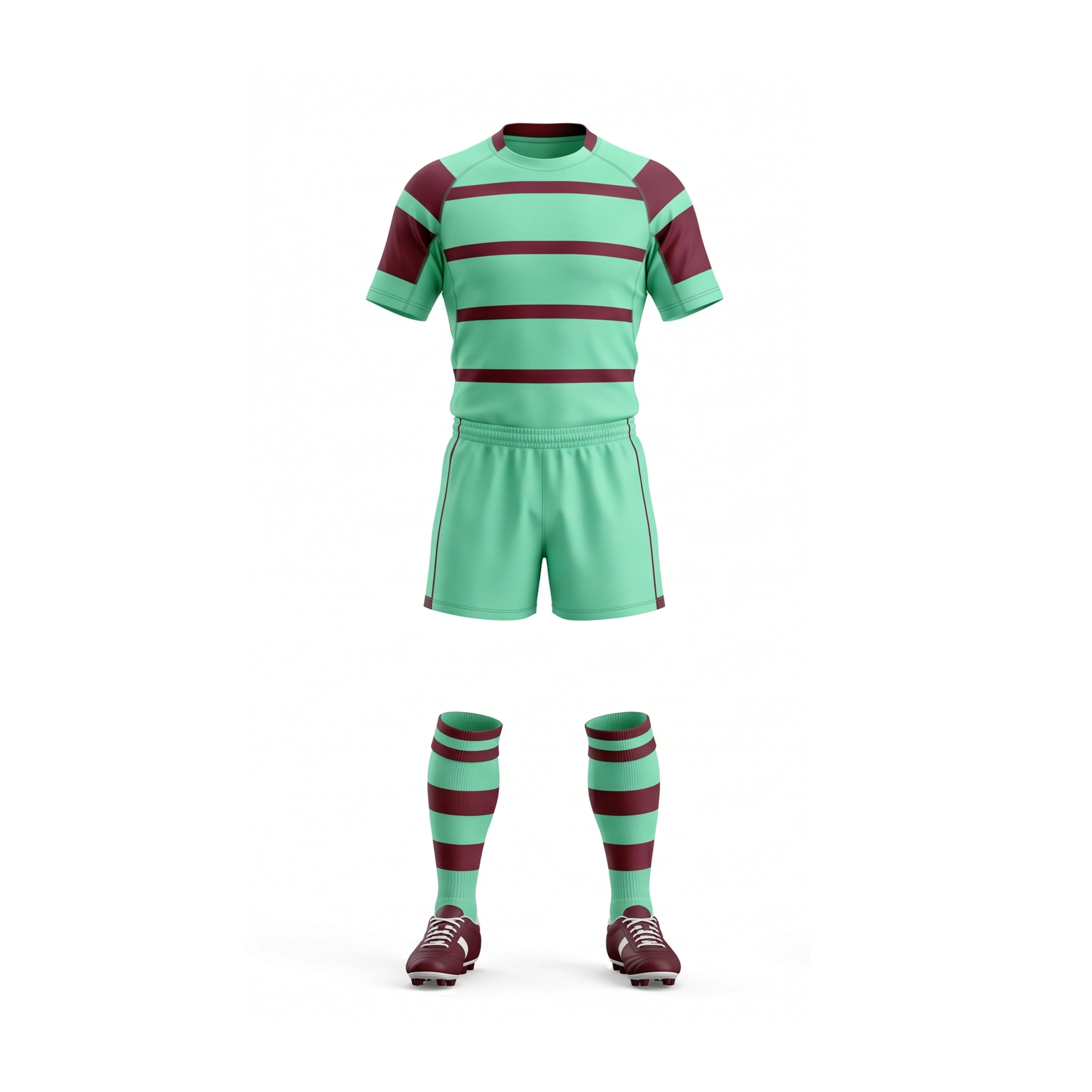 Mint Green & Maroon Striped Rugby Kit with Solid Shorts