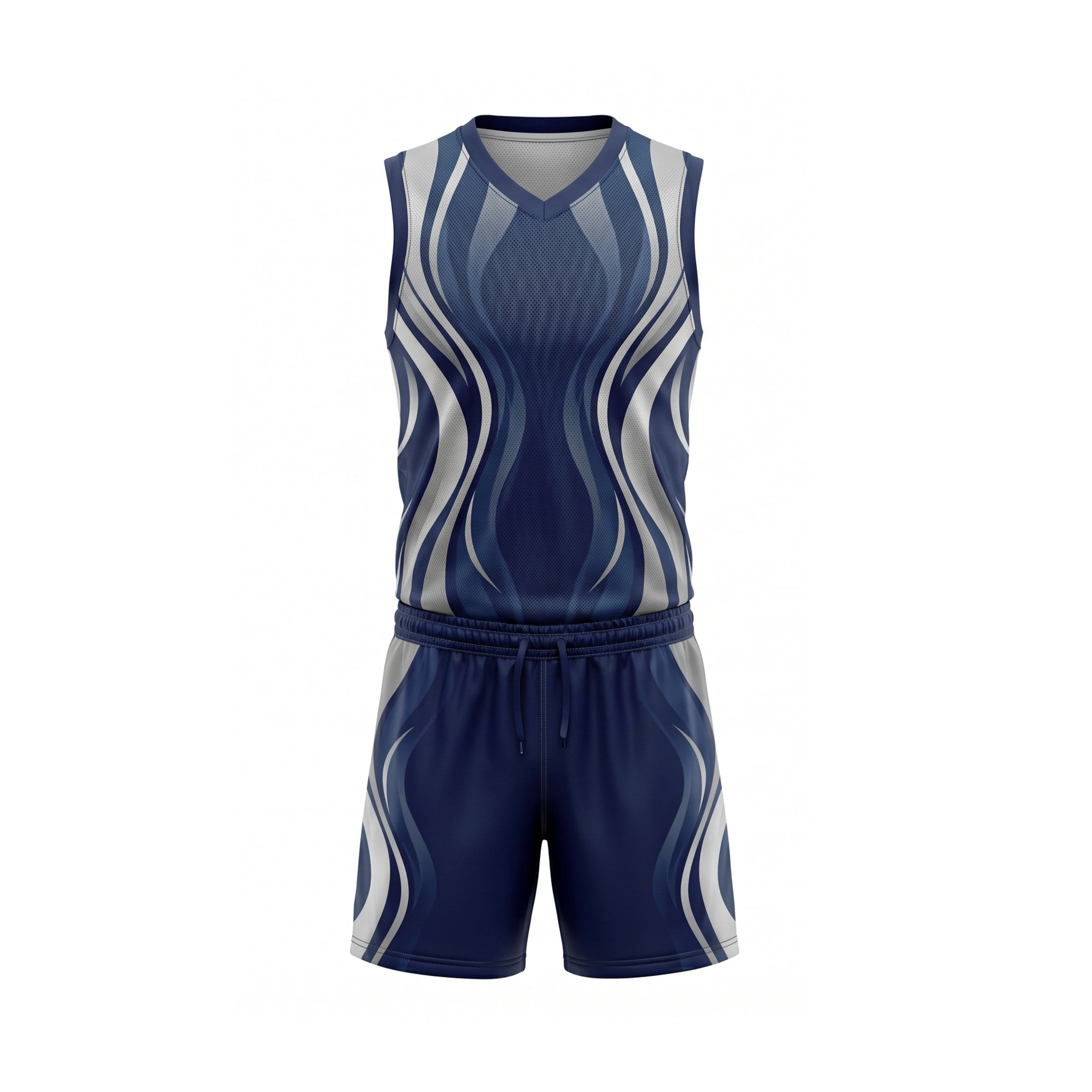 Navy Blue & Light Grey Volleyball Uniform Set with Wave Pattern