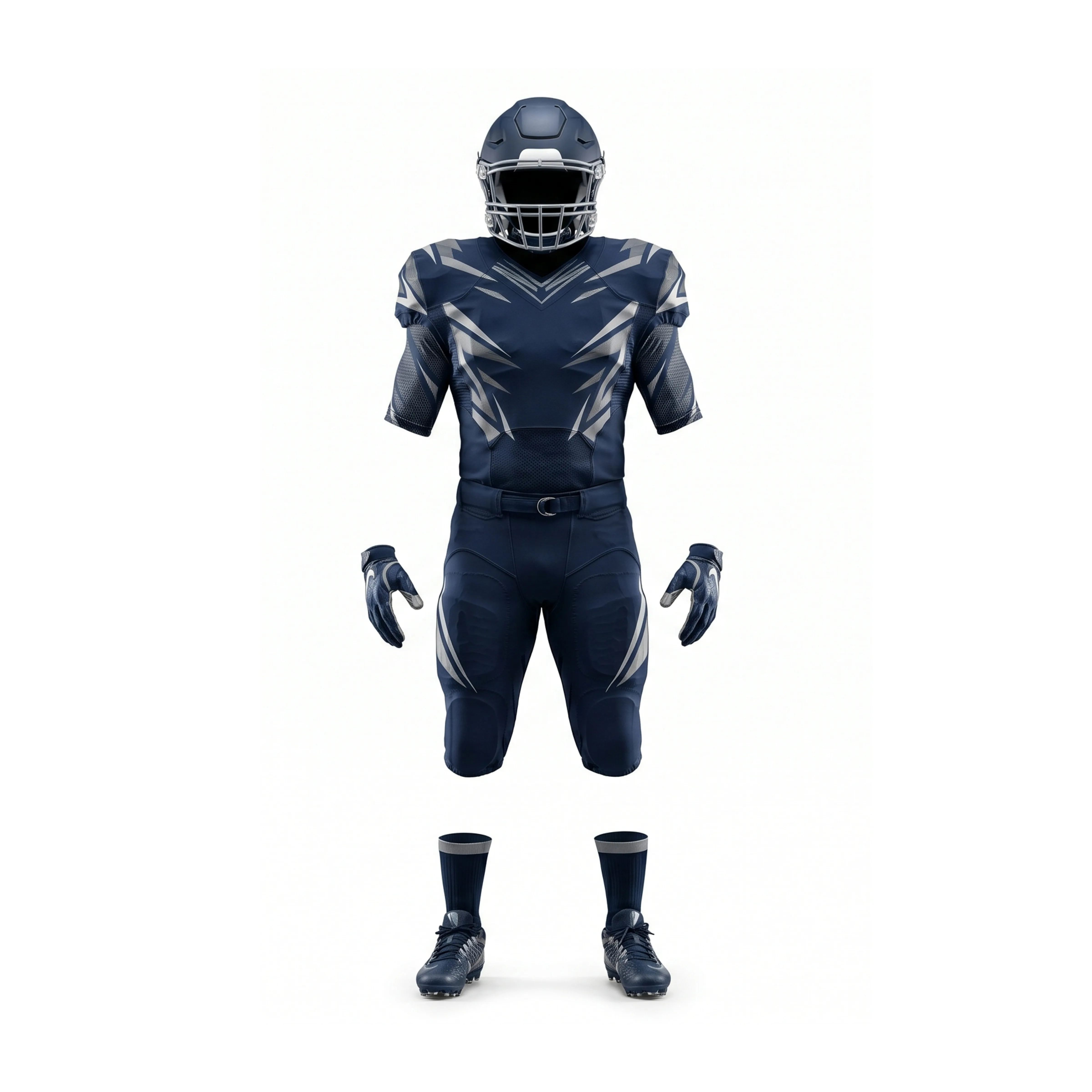 Navy Blue & Silver Geometric Pattern Football Uniform Set