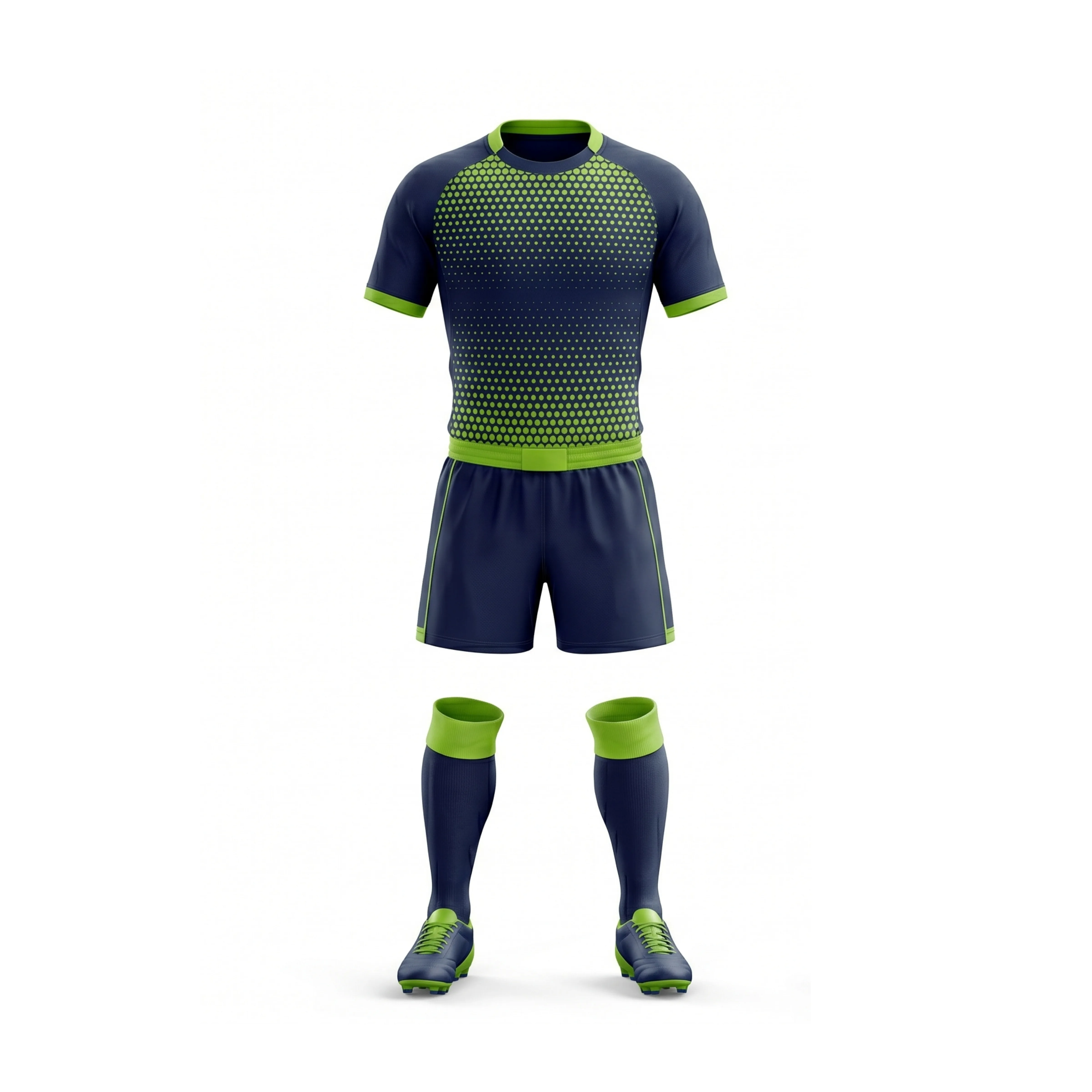Navy & Lime Green Halftone Dot Rugby Uniform Set