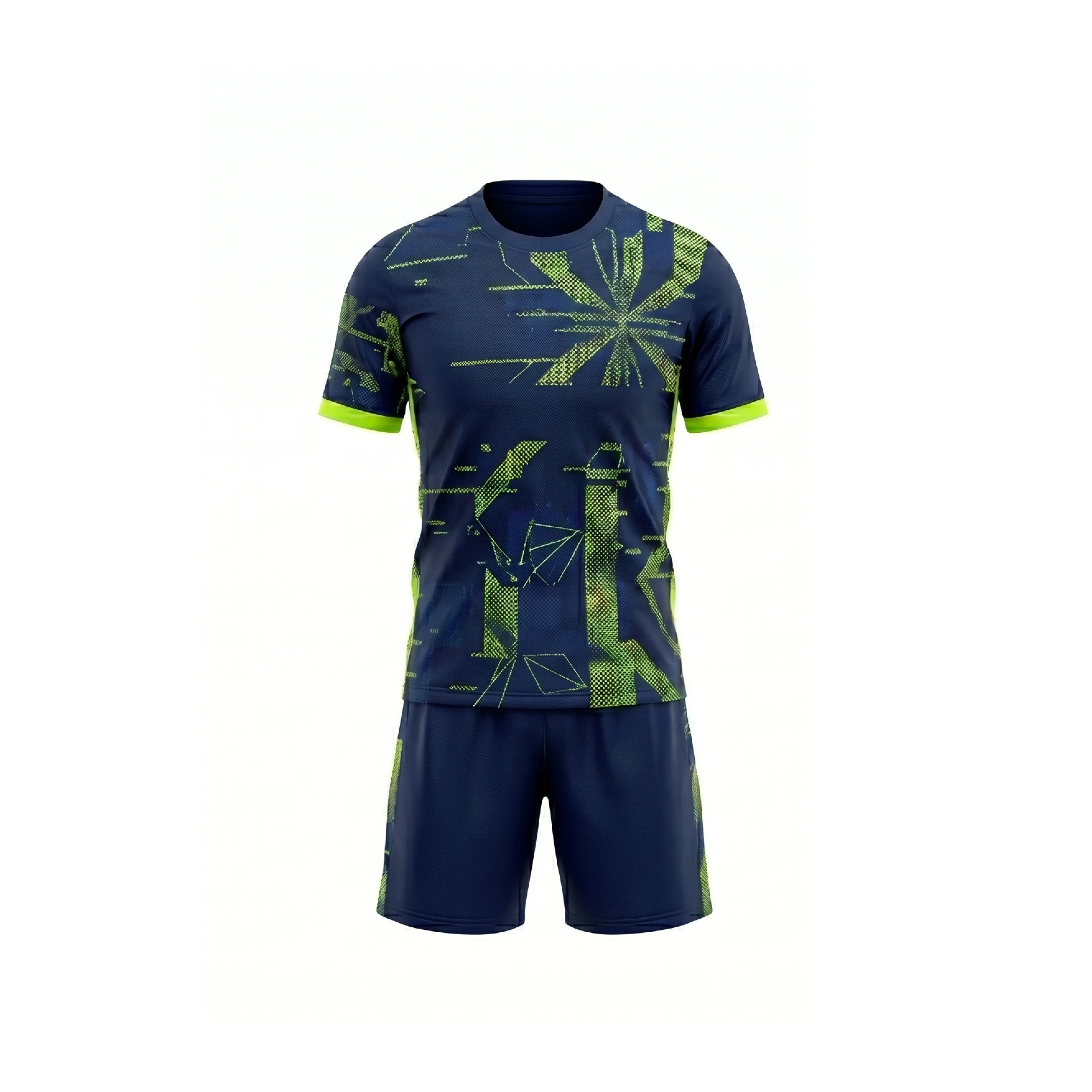 Navy & Neon Green Abstract Pattern Soccer Uniform Set