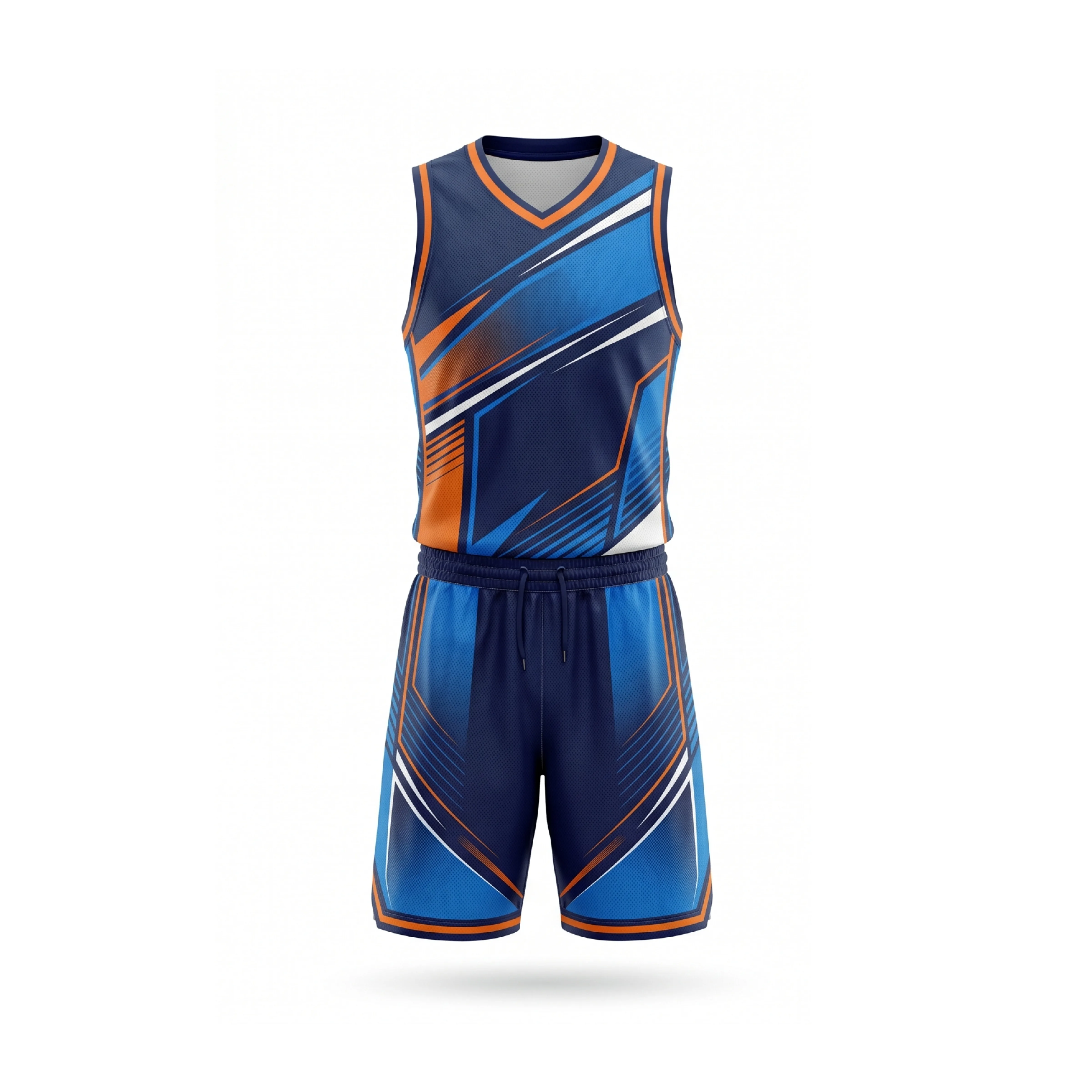 Navy & Orange Abstract Basketball Jersey & Shorts Set