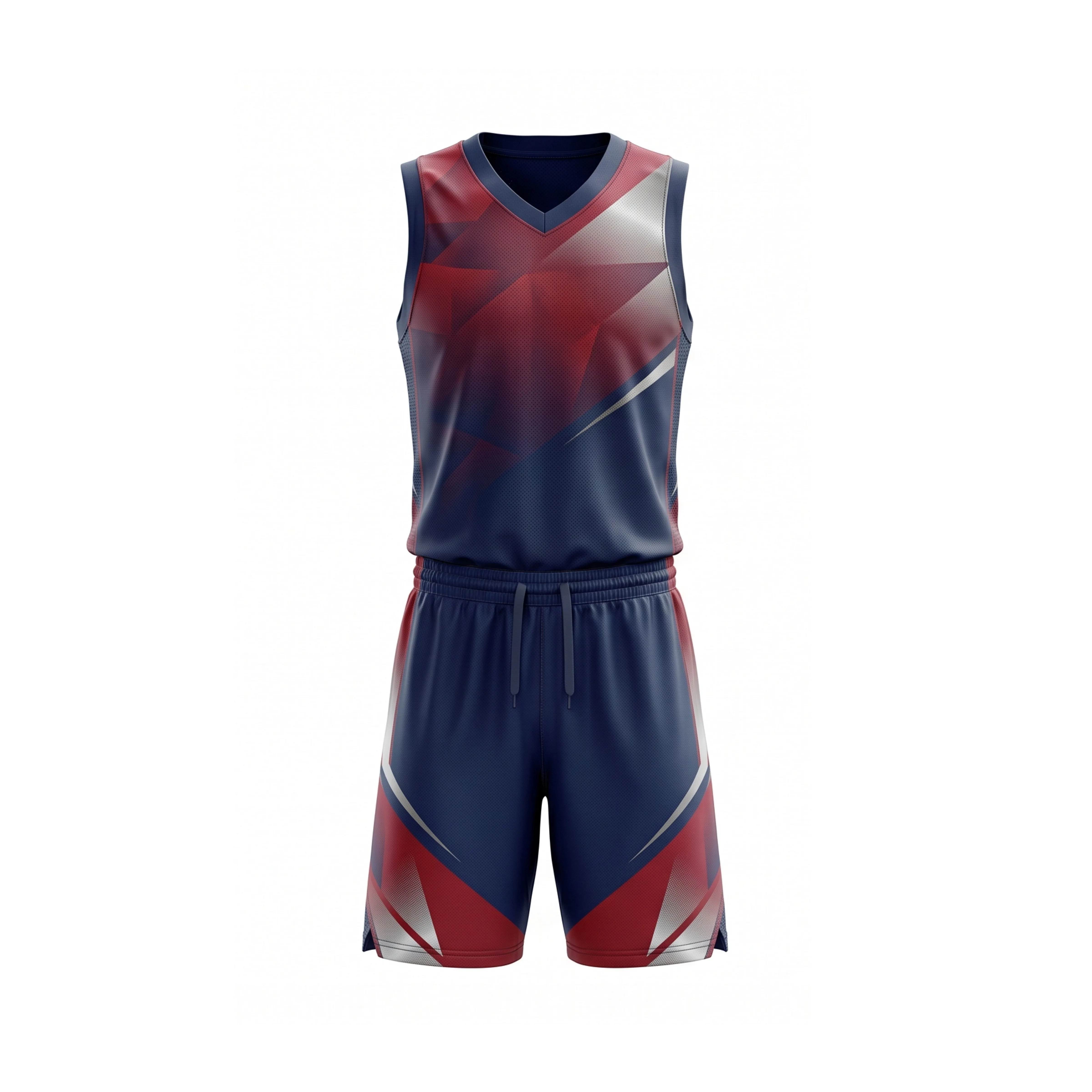 Navy Blue & Red Geometric Basketball Jersey and Shorts Set