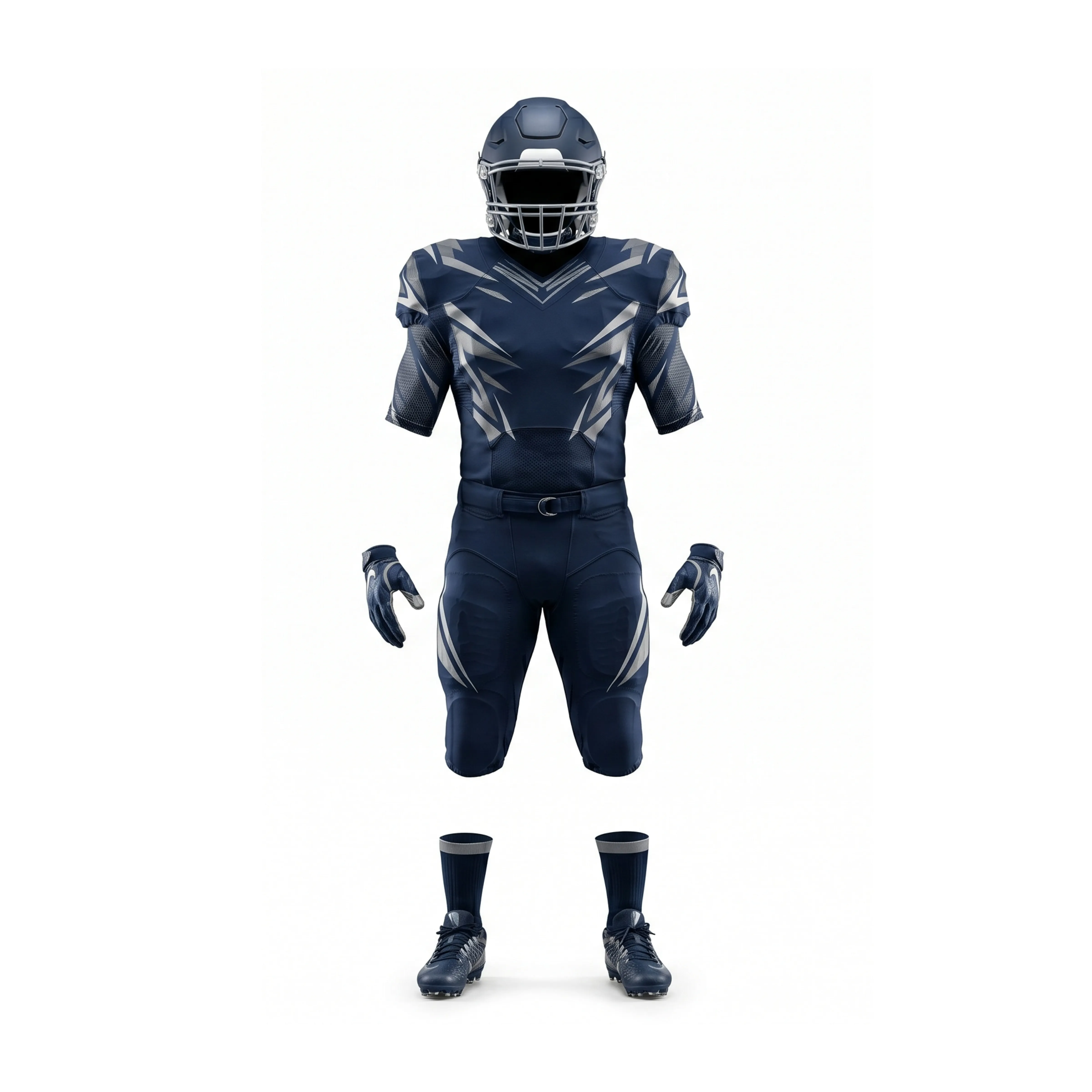 Navy & Silver Padded American Football Uniform with Abstract Design