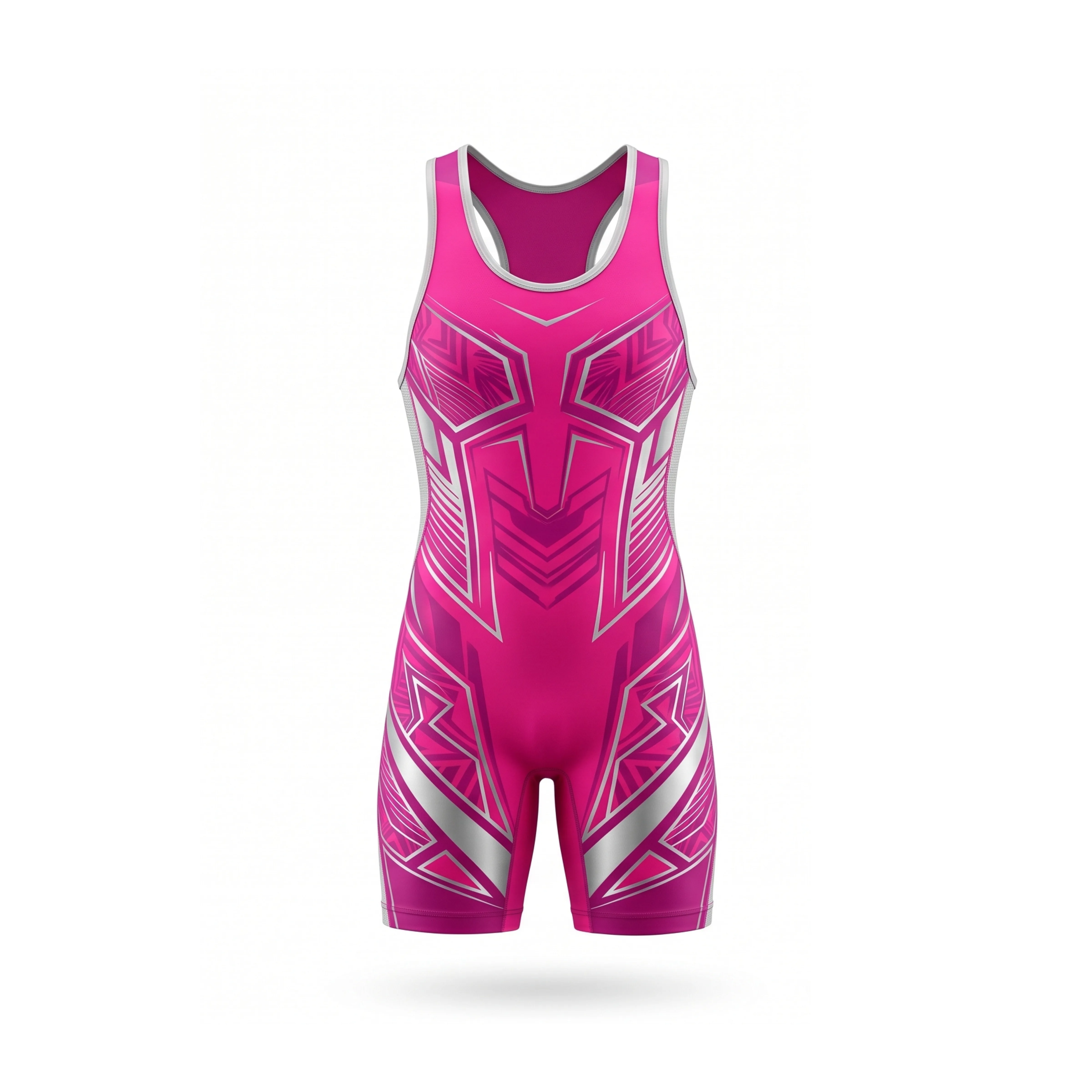 Pink & Silver Geometric Pattern Wrestling Singlet