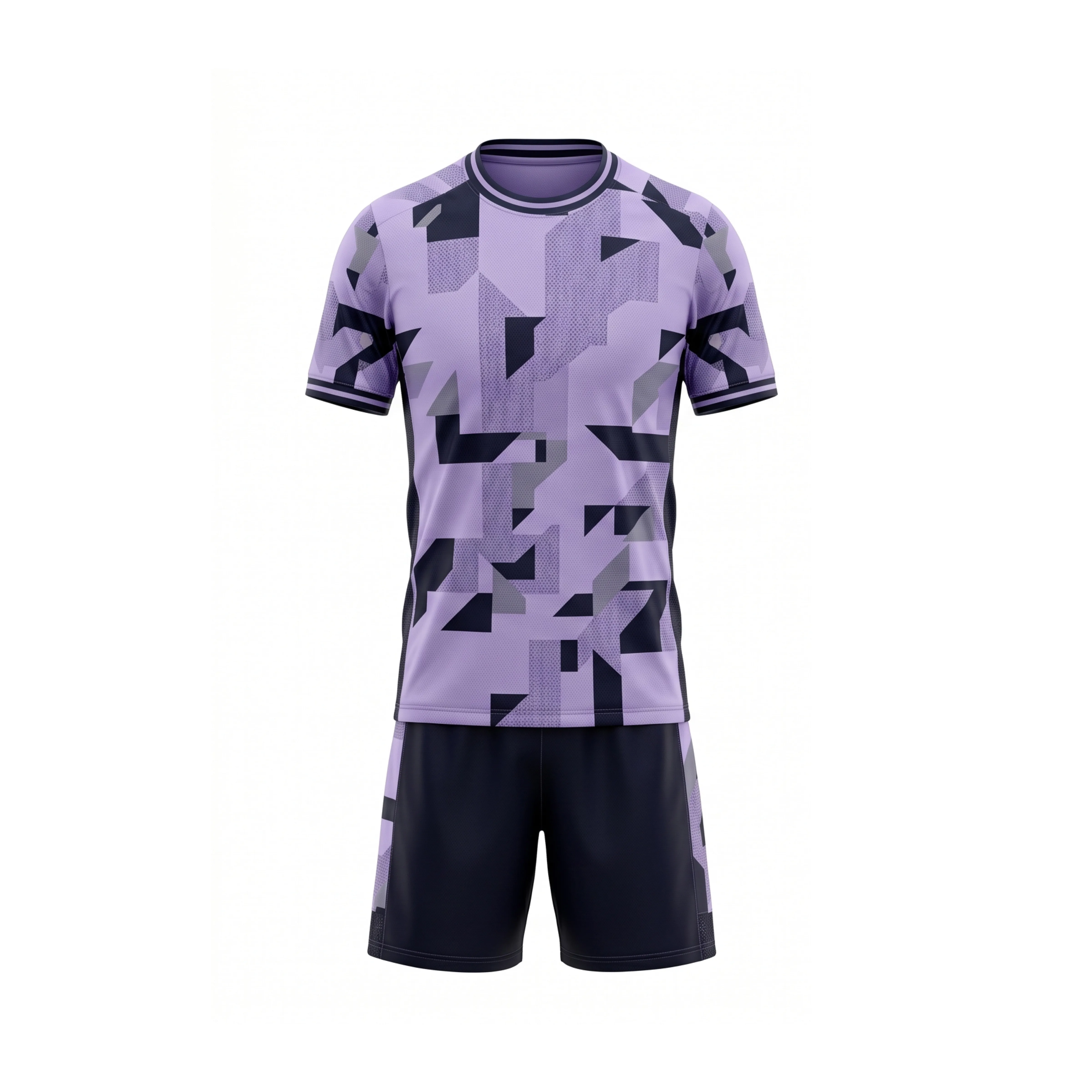 Lavender Geometric Pattern Soccer Jersey & Black Shorts Set