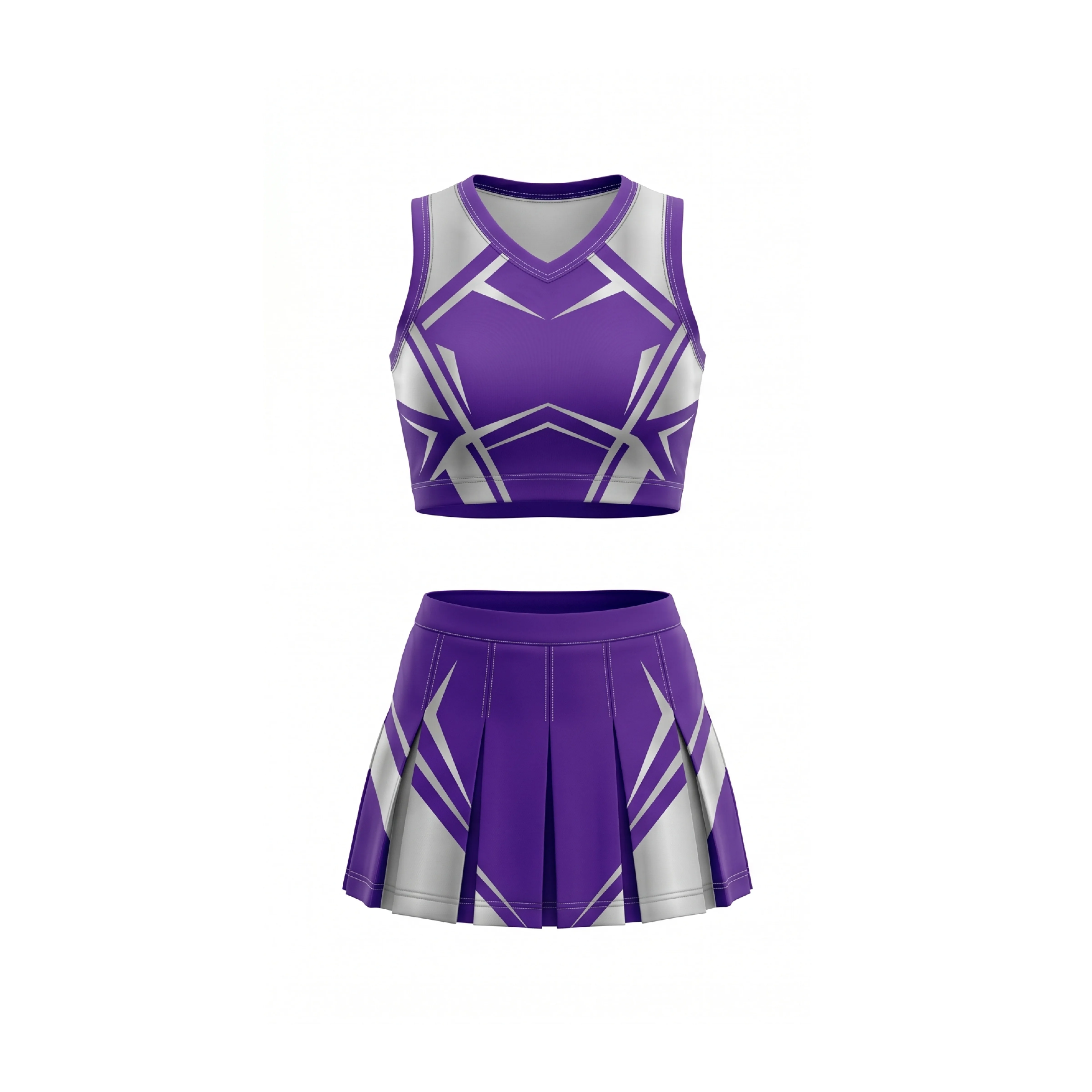 Purple & Silver Geometric Cheerleading Crop Top & Skirt Set