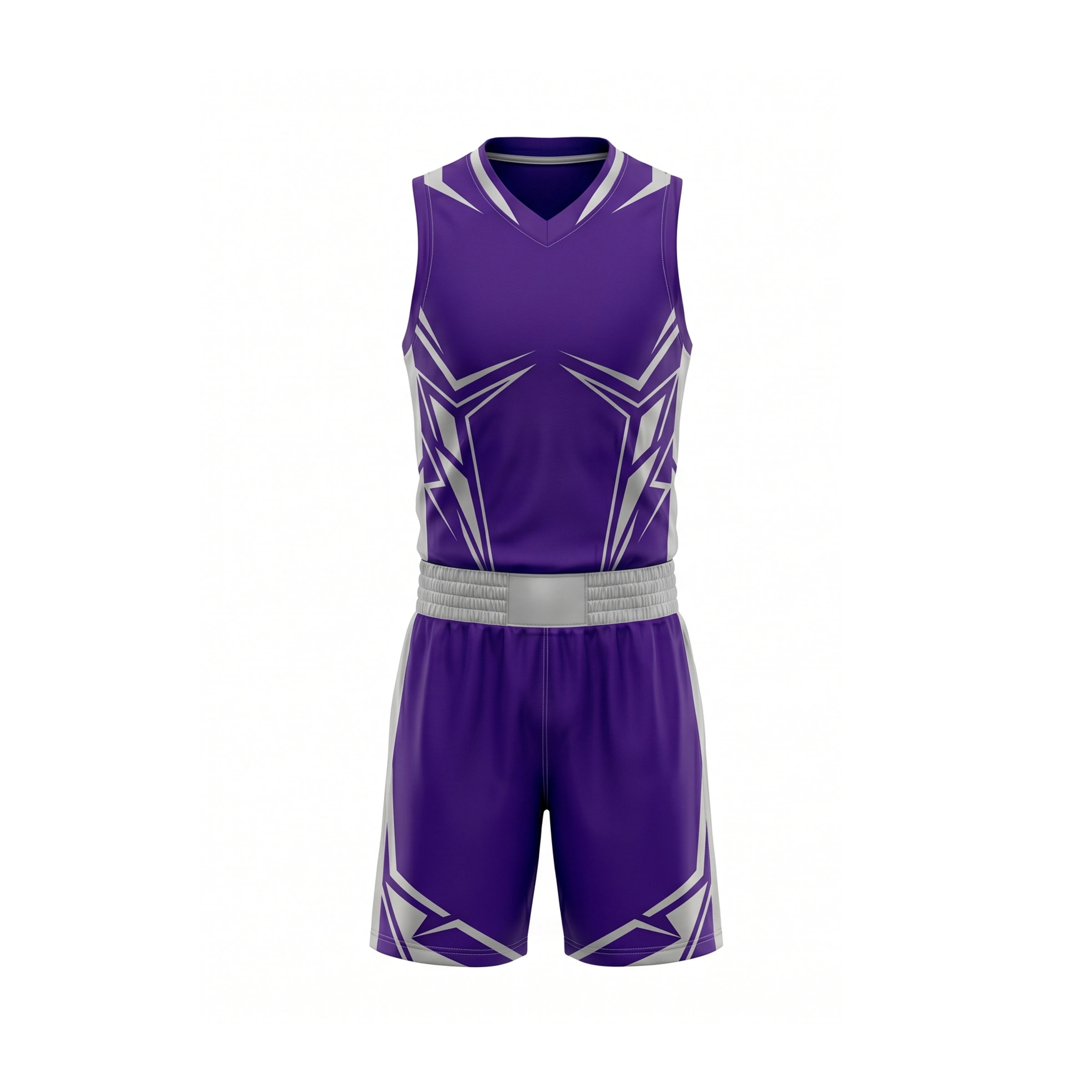 Purple & Silver Geometric Boxing Uniform Sleeveless Set