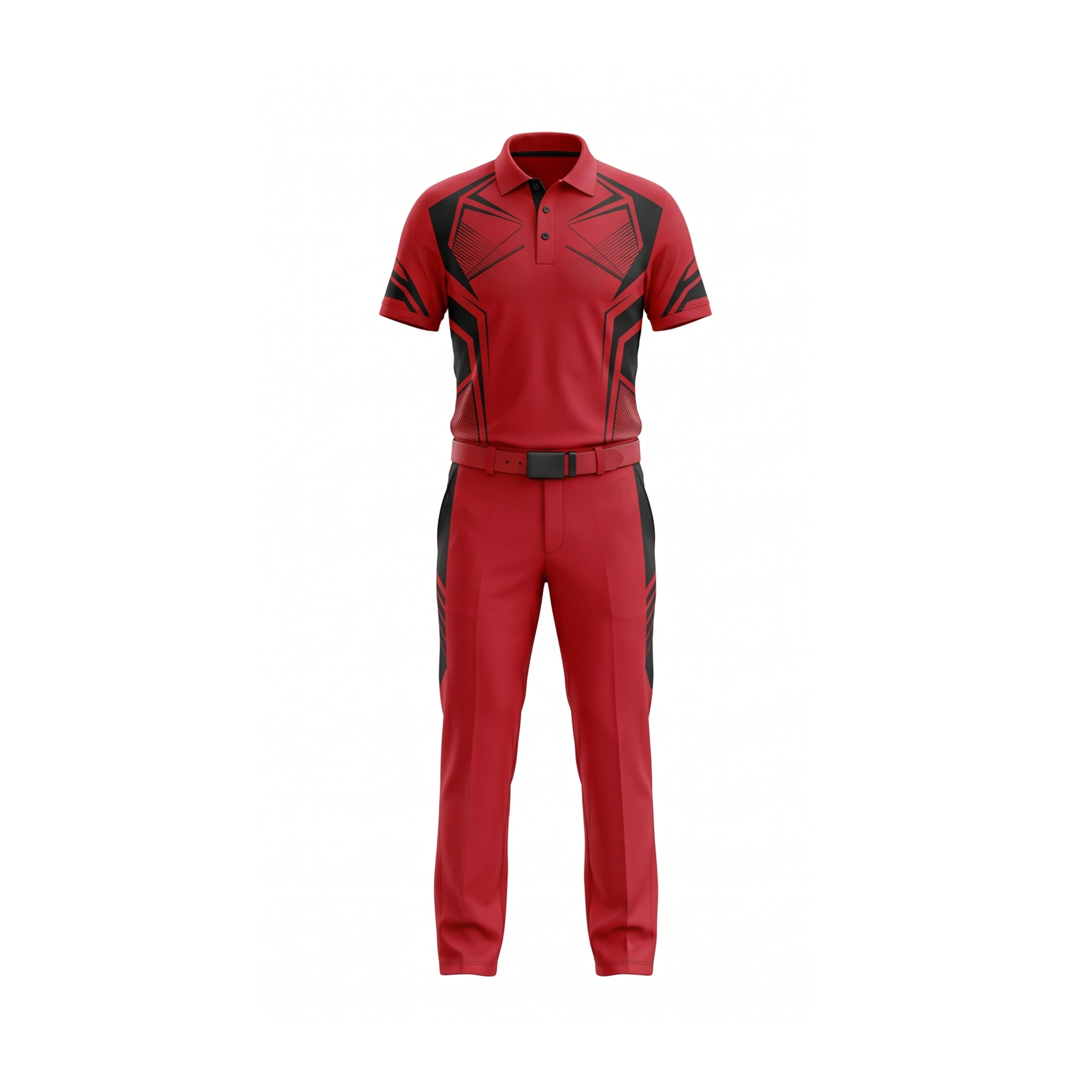 Men's Red & Black Geometric Golf Polo Shirt & Pants Set