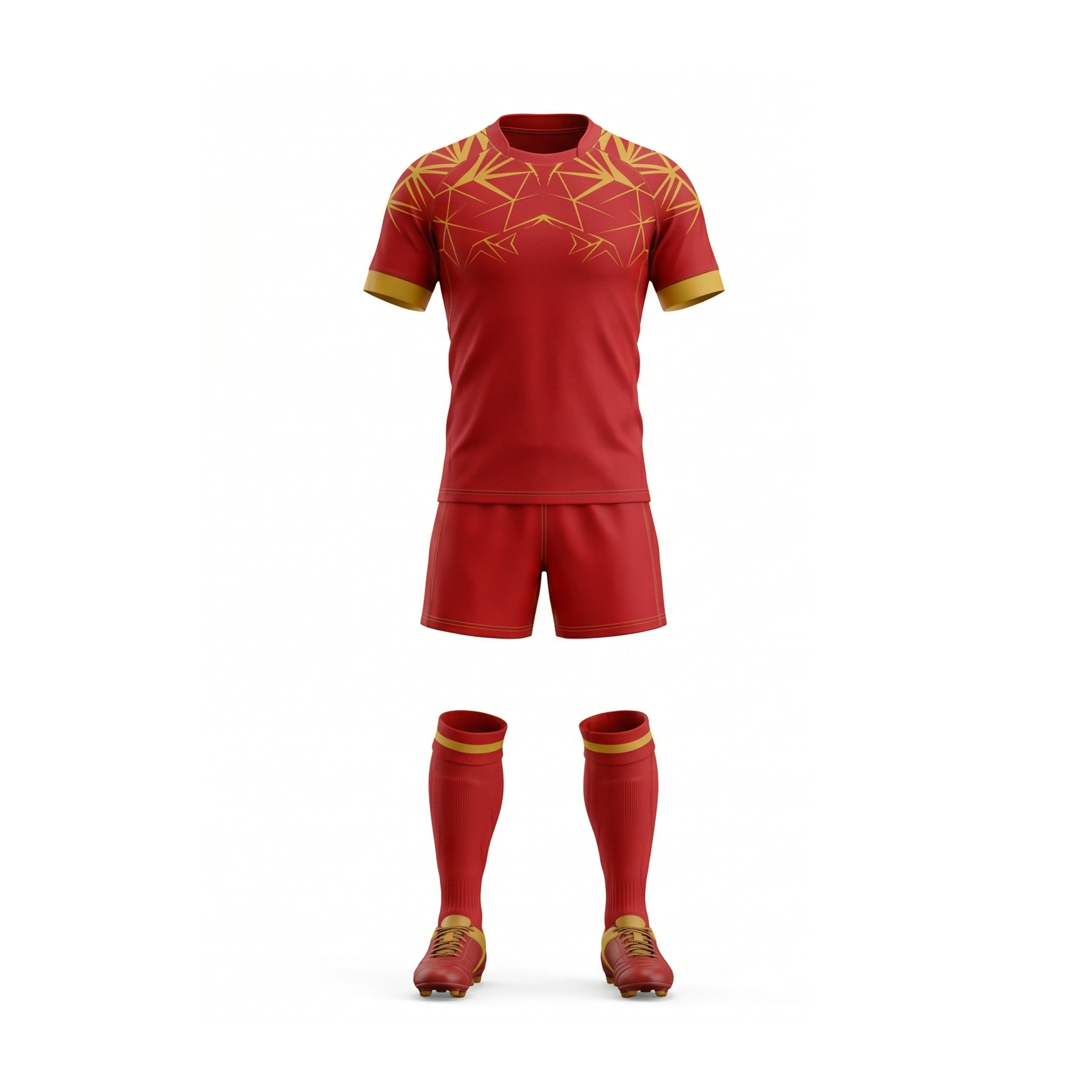 Red & Gold Patterned Rugby Uniform Kit with Matching Cleats