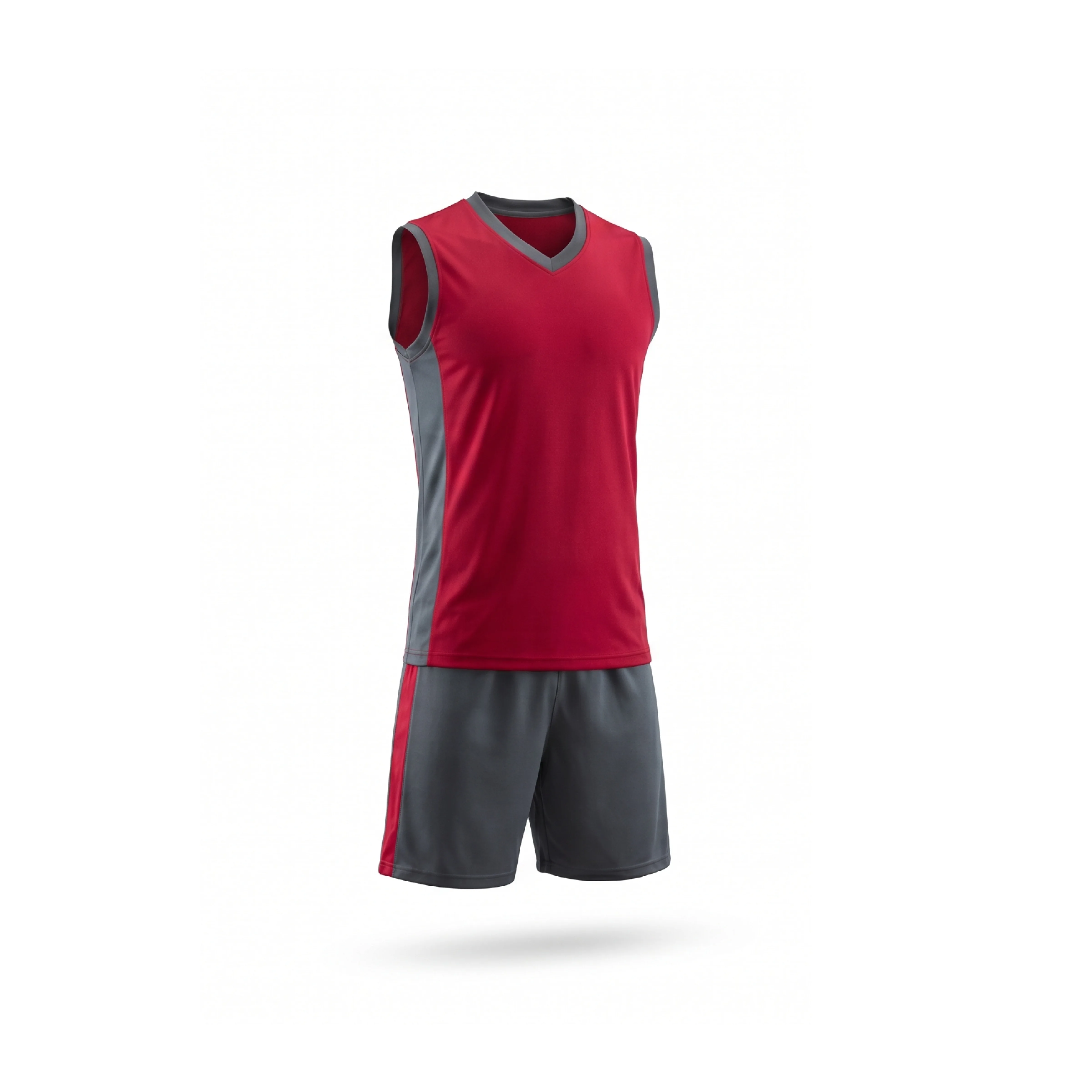Red & Grey Volleyball Uniform Set with V-Neck Top