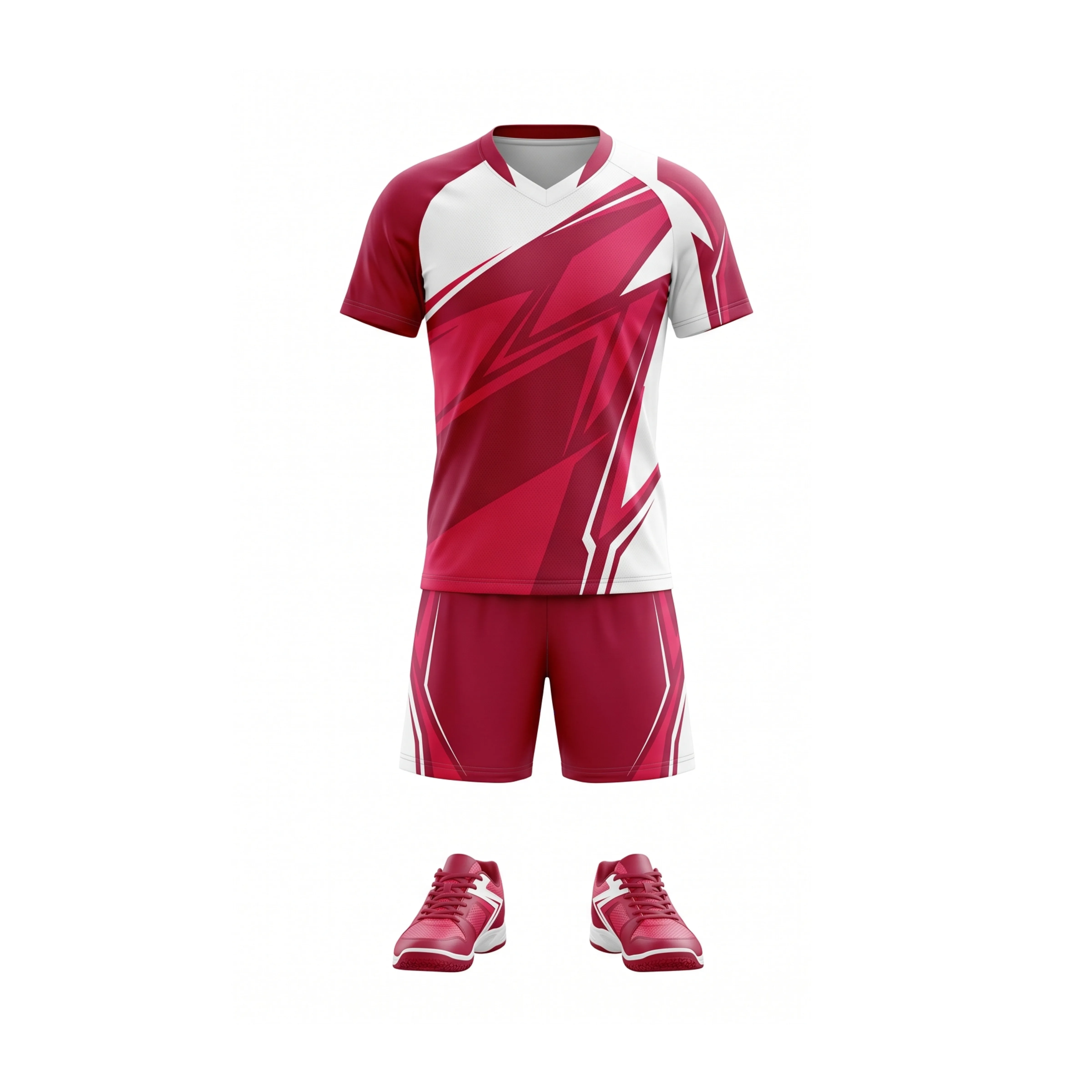 Red & White Diagonal Stripe Table Tennis Uniform Set with Shoes