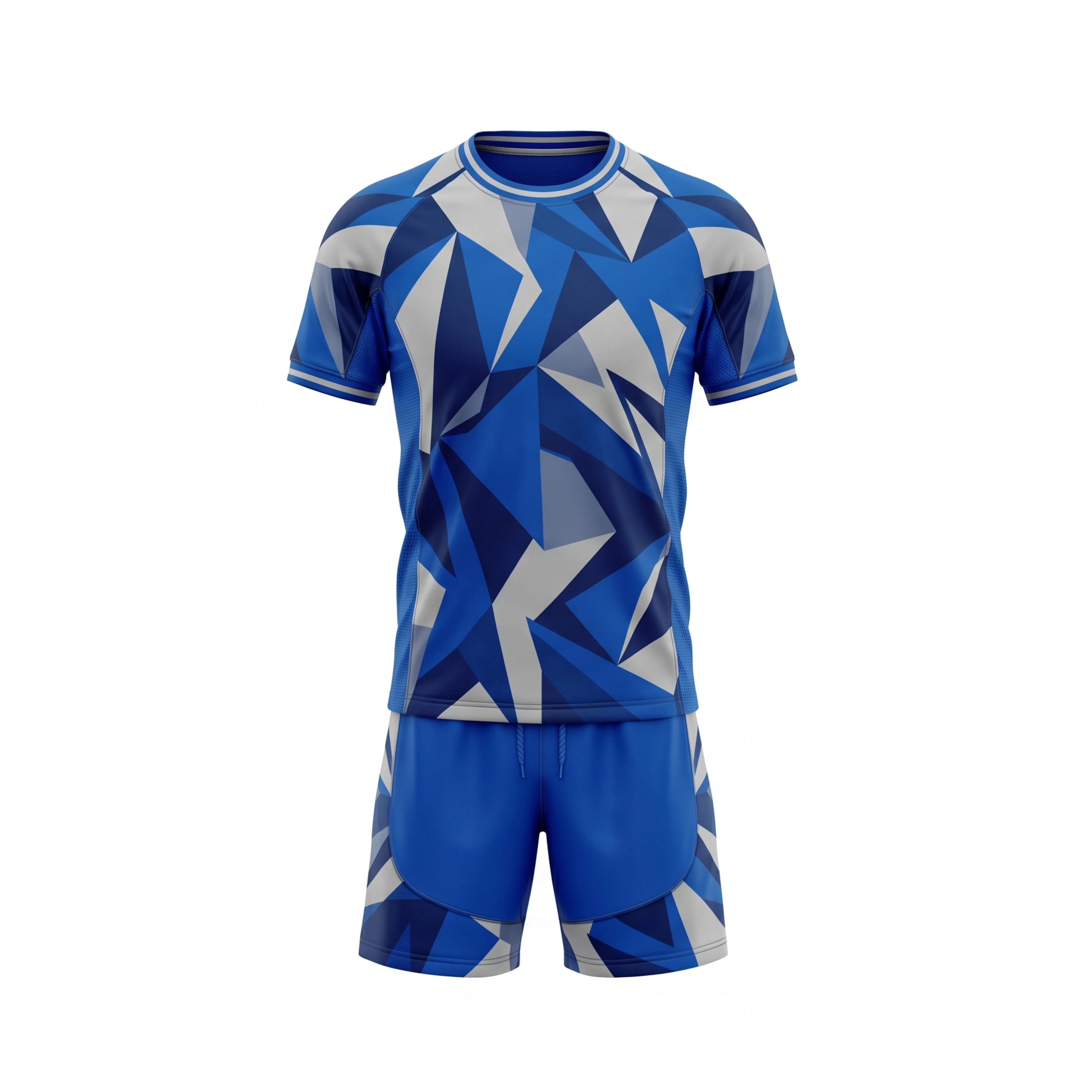 Royal Blue Geometric Soccer Jersey & Shorts Set for Teams