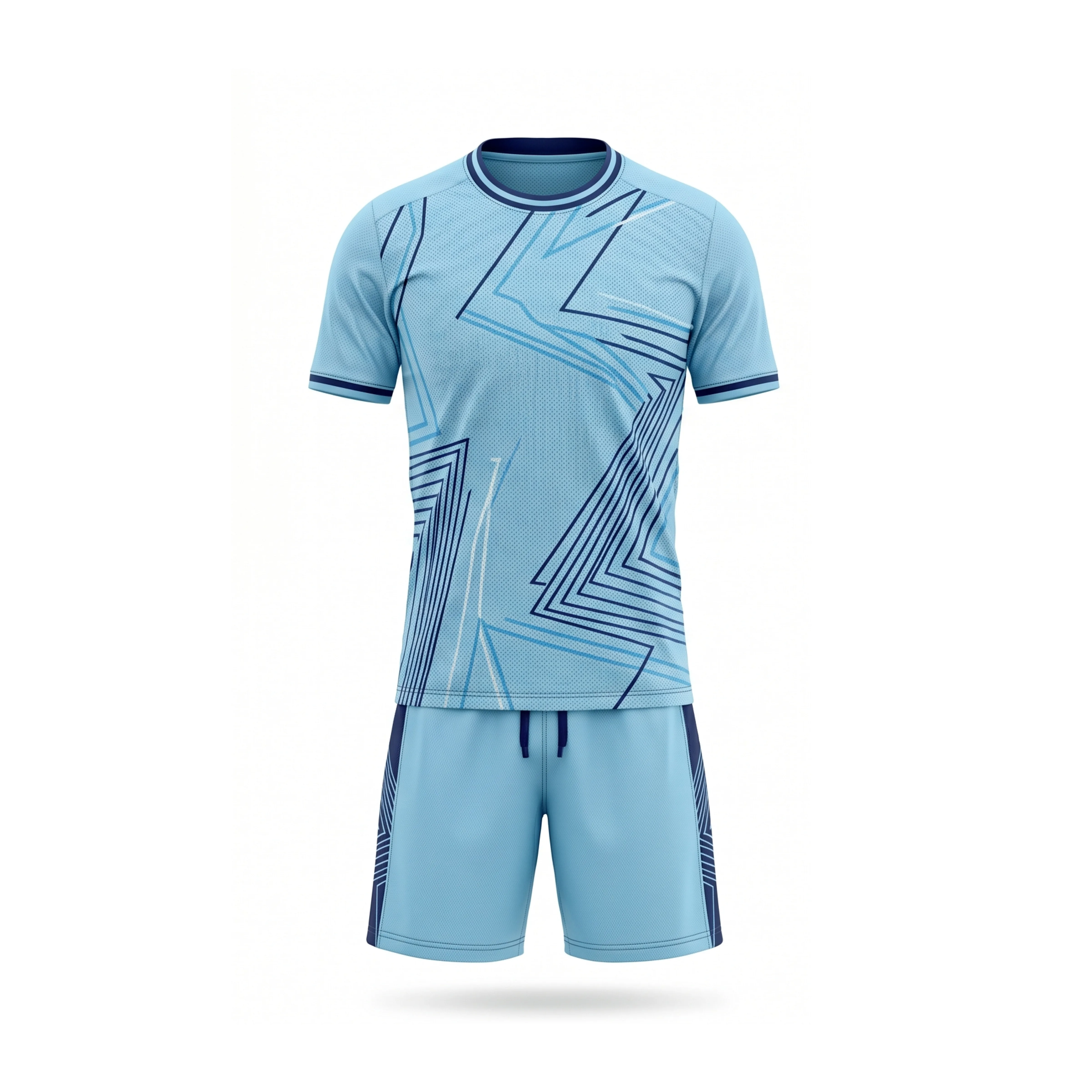 Sky Blue Geometric Pattern Soccer Jersey & Shorts Set