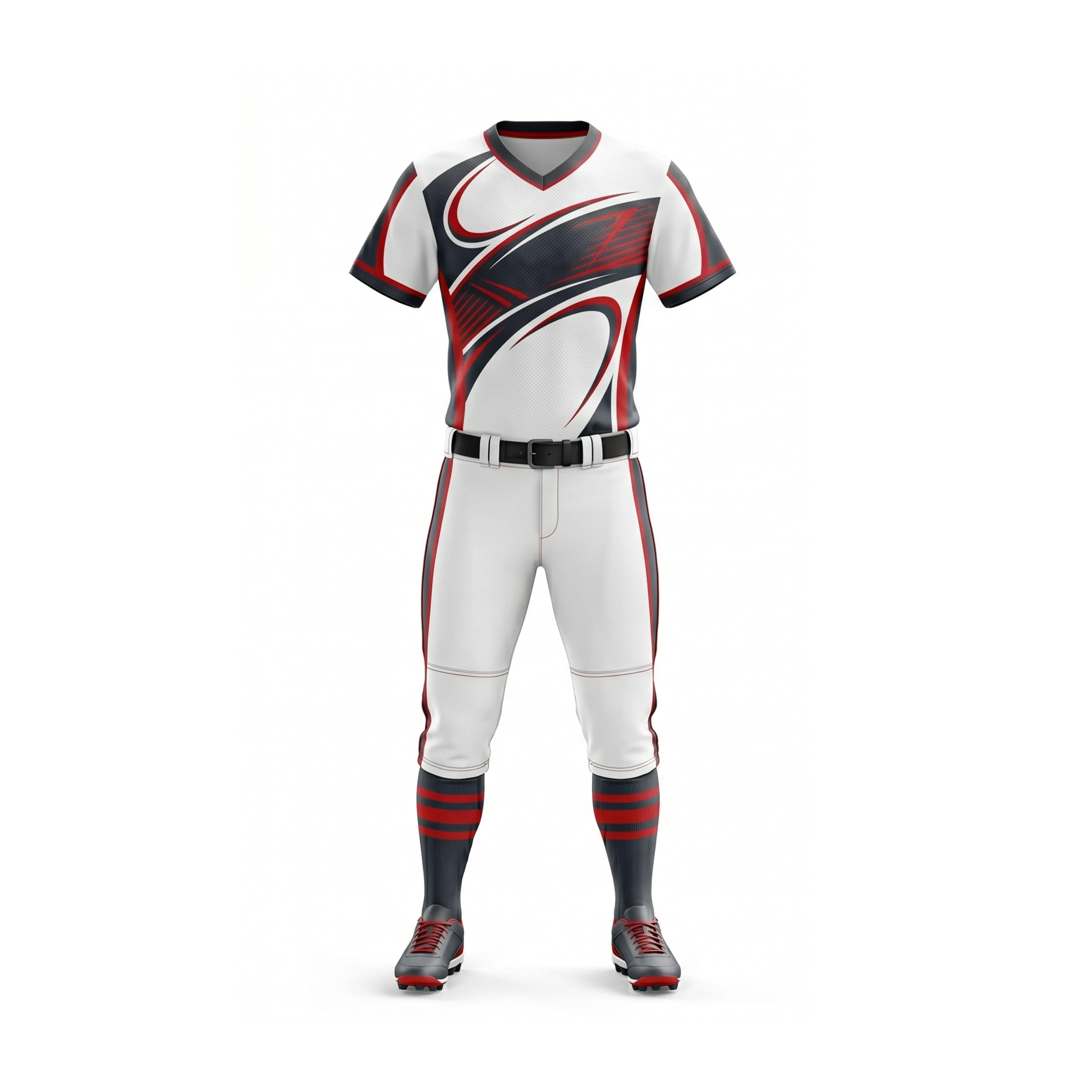 White, Red, and Black Swirl Pattern Softball Uniform