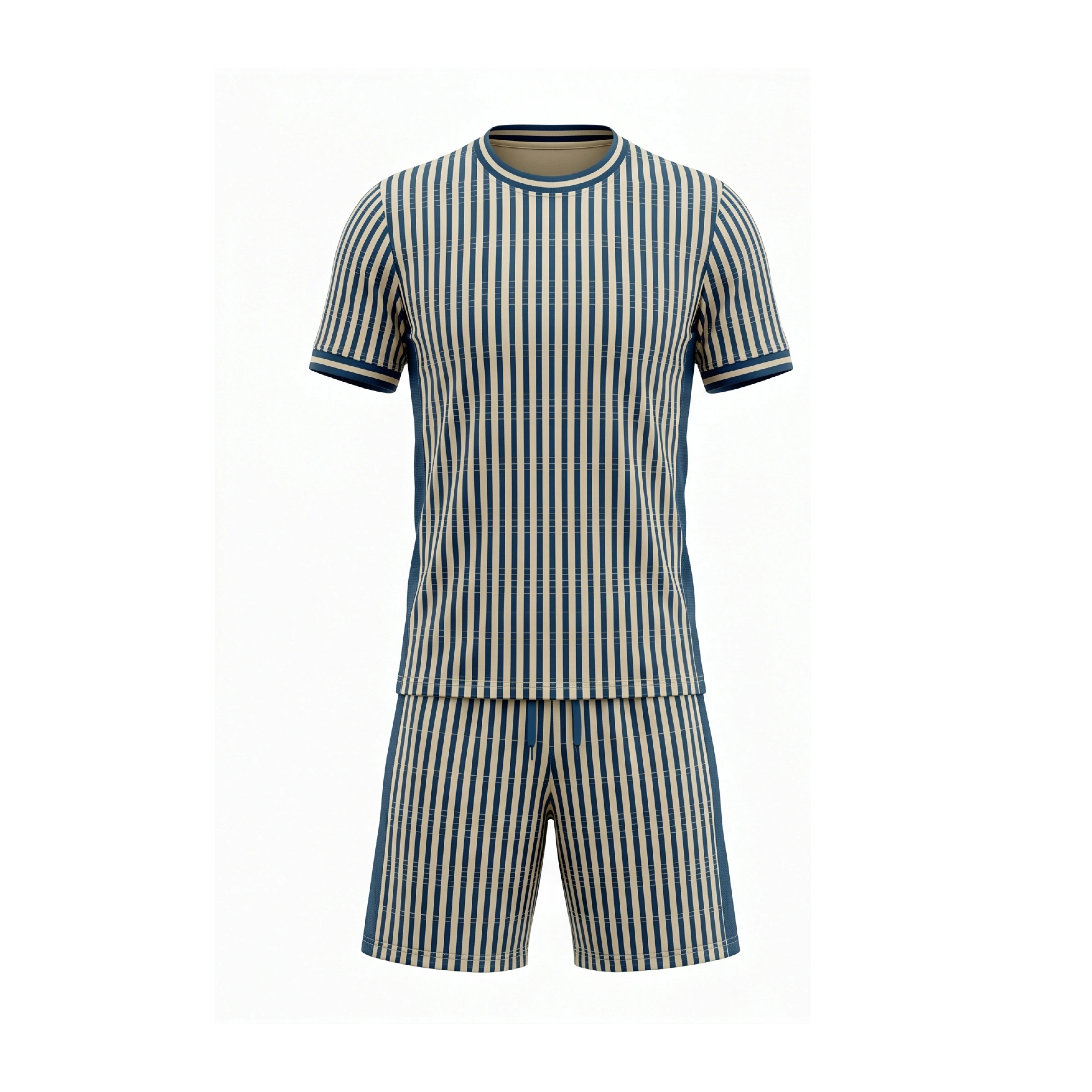 Teal Beige Vertical Stripe Short Sleeve Soccer Uniform Set