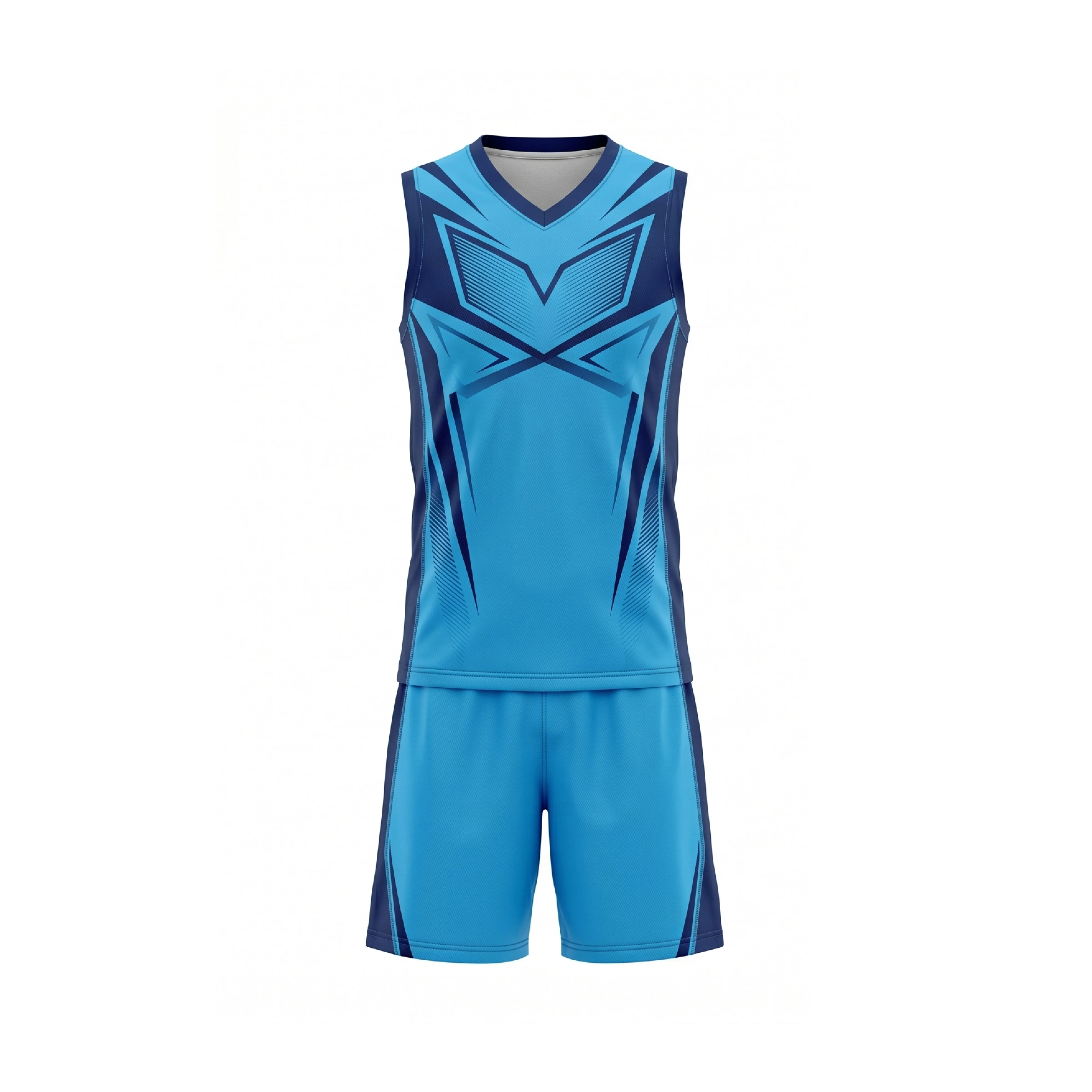 Teal & Navy Blue Geometric Sleeveless Athletic Uniform Set