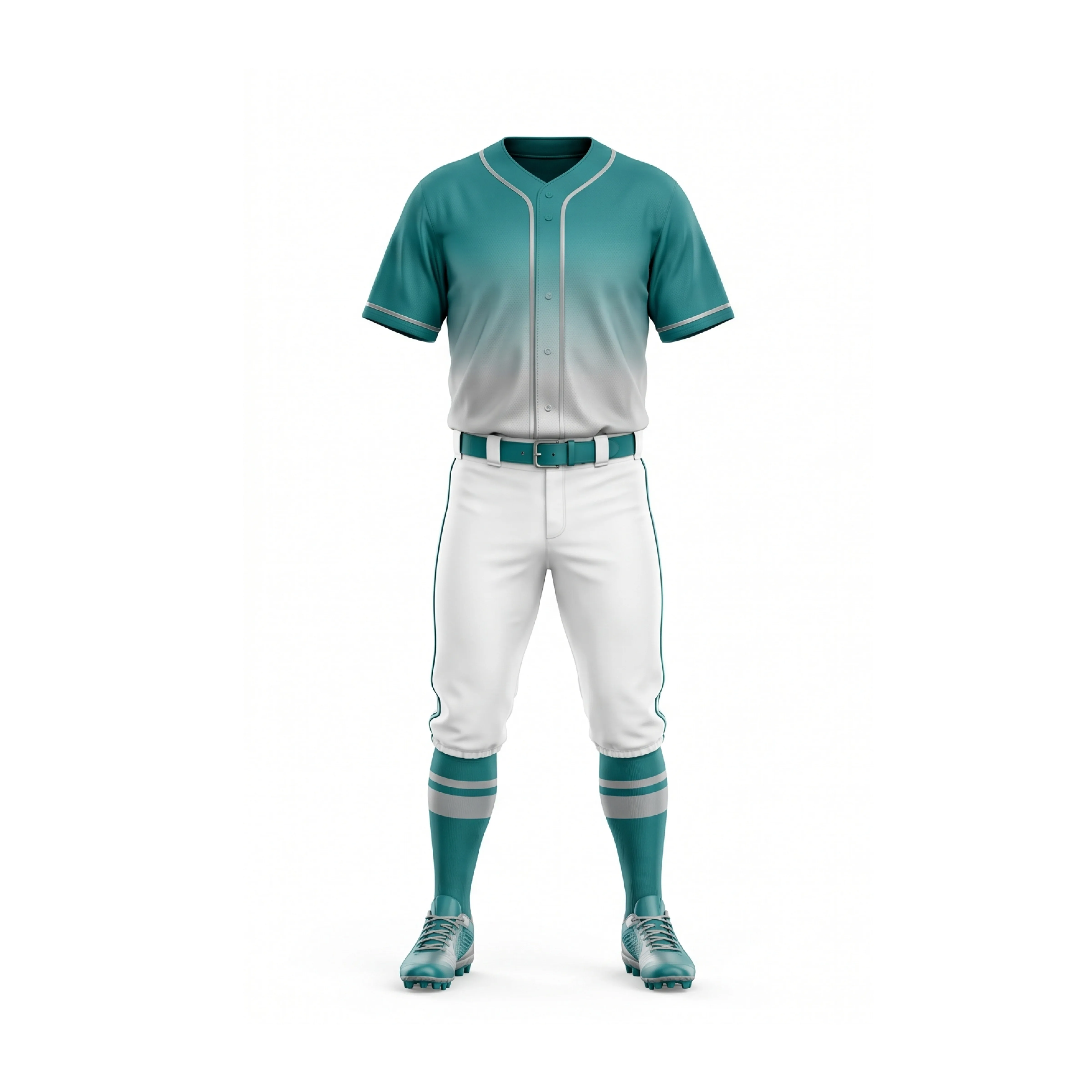 Teal Ombre Baseball Jersey & White Pants Uniform Set with Stripes
