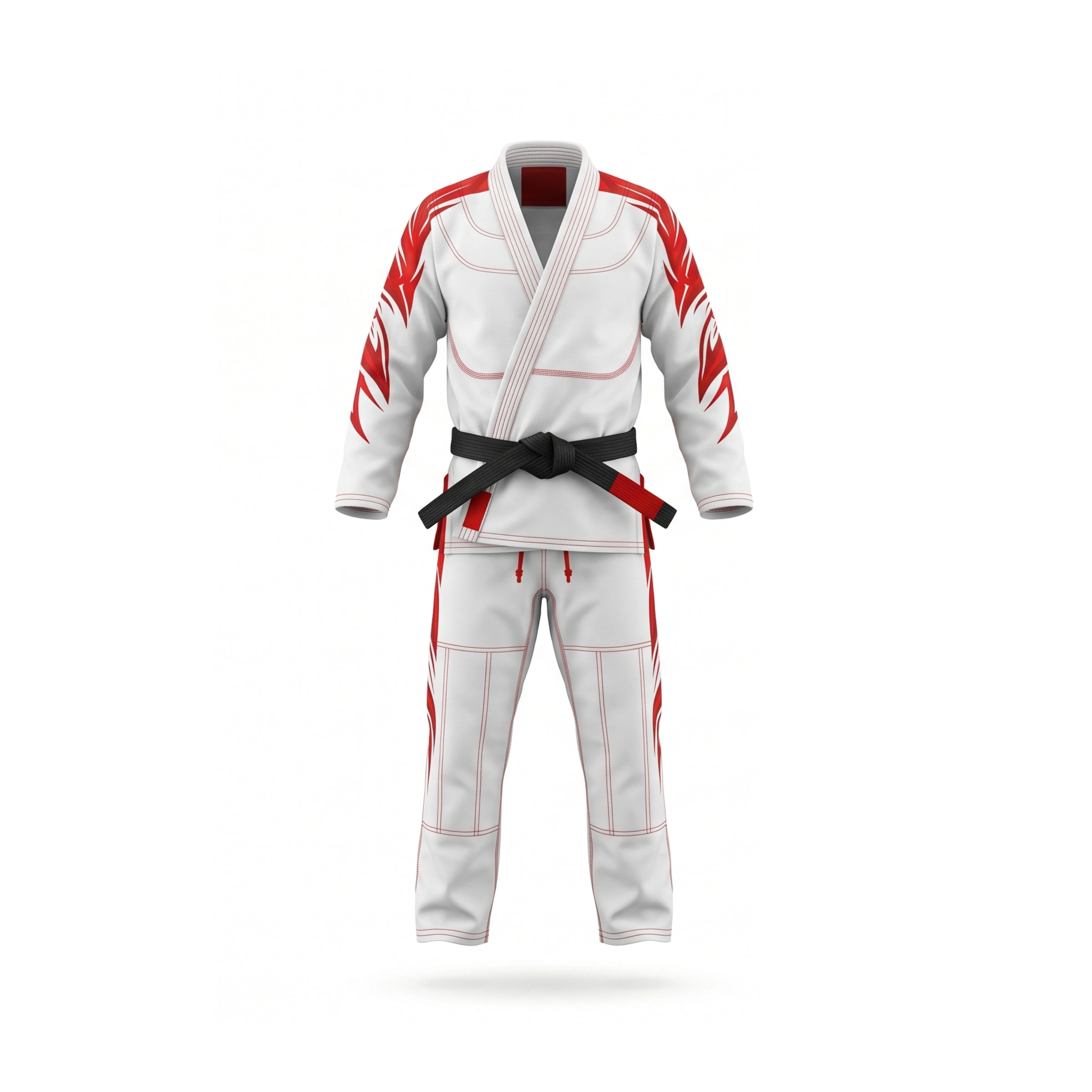 White and Red Tribal Print Martial Arts Gi with Black Belt