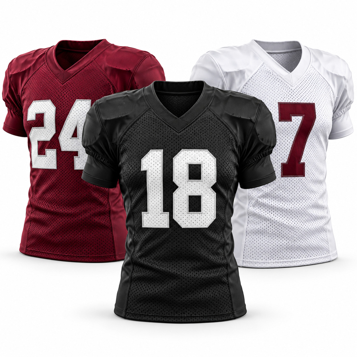 Where to buy football jerseys comparison featuring three custom American football jerseys