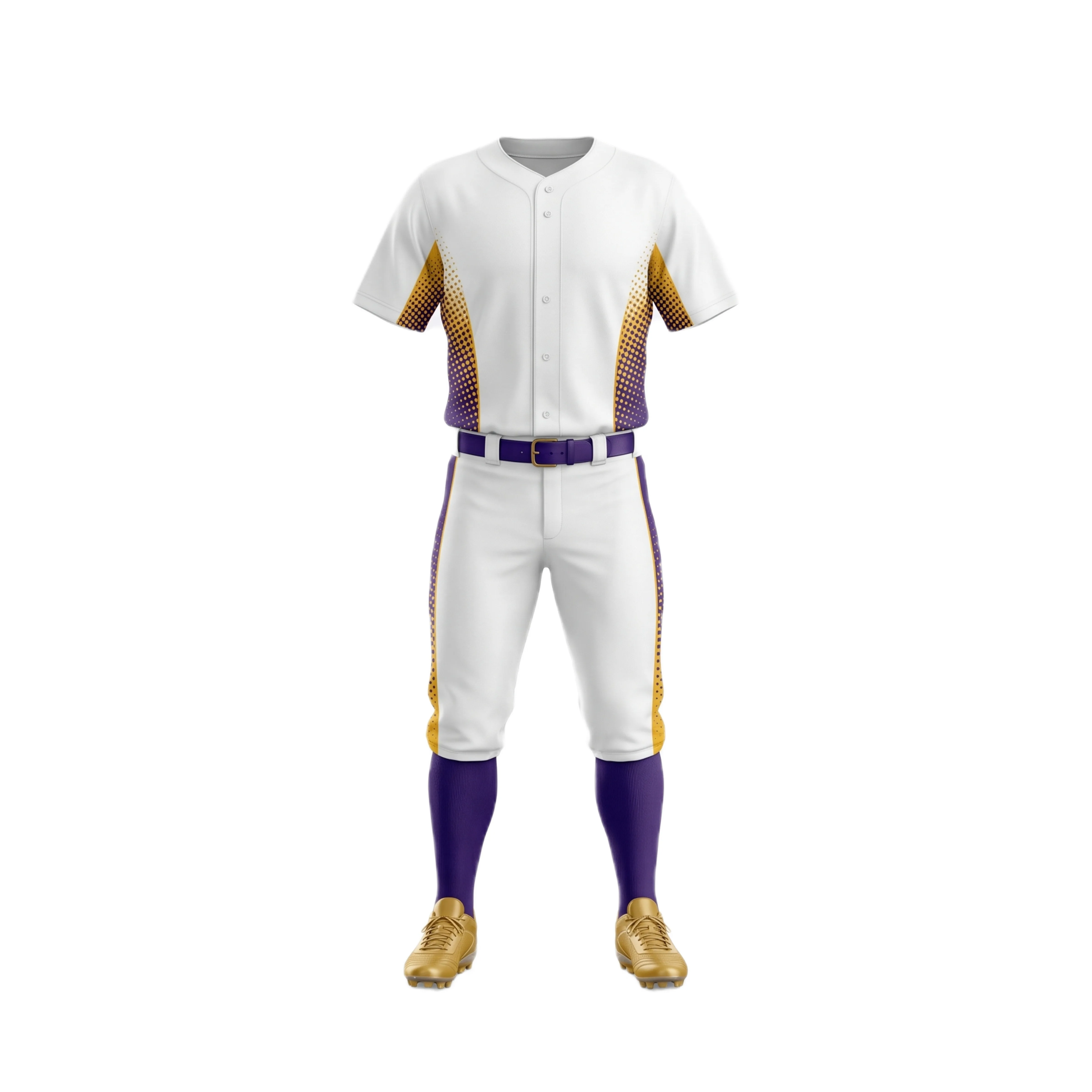 White Baseball Uniform Set with Gold & Purple Gradient Accents