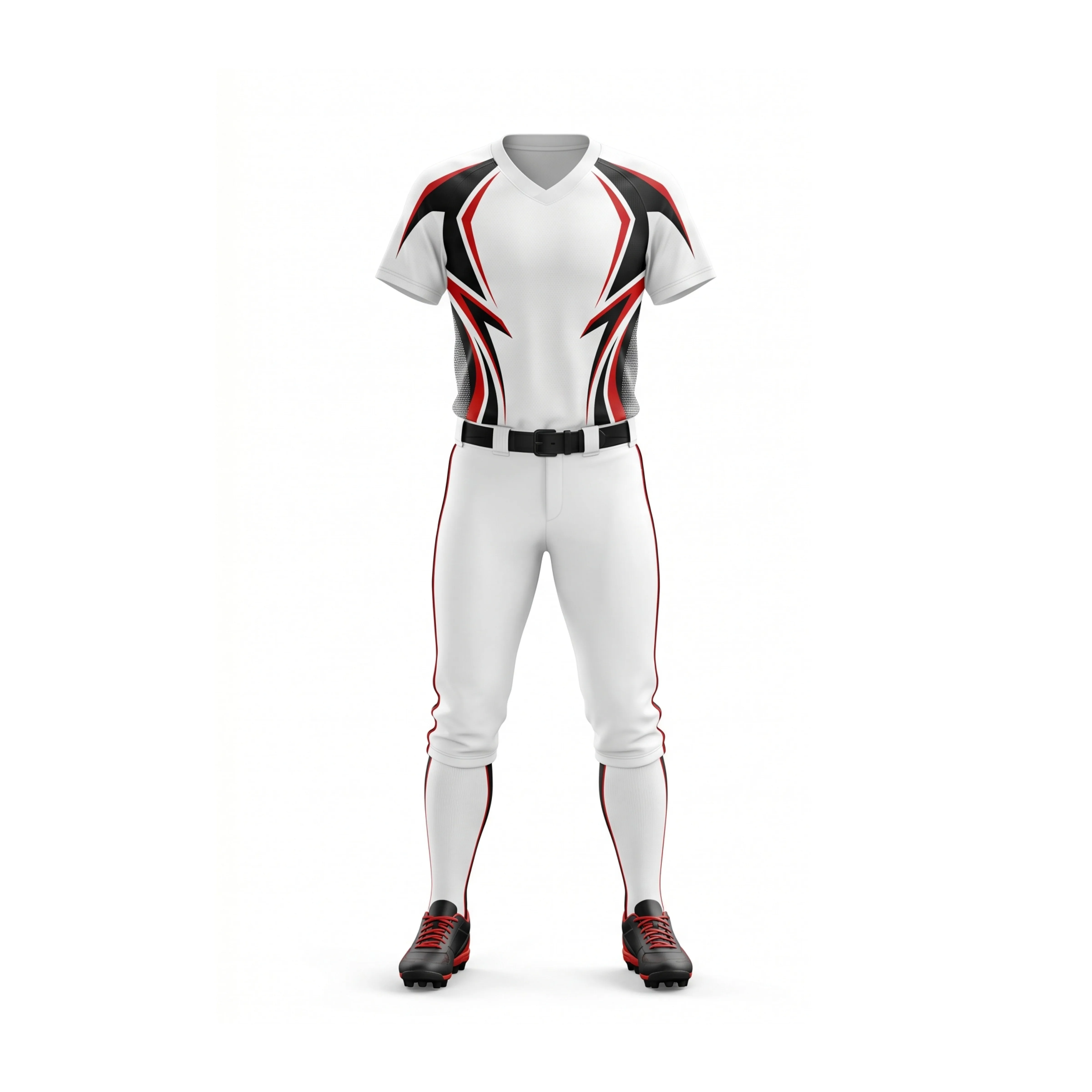 White, Black & Red Angular Pattern Softball Jersey & Pants Set