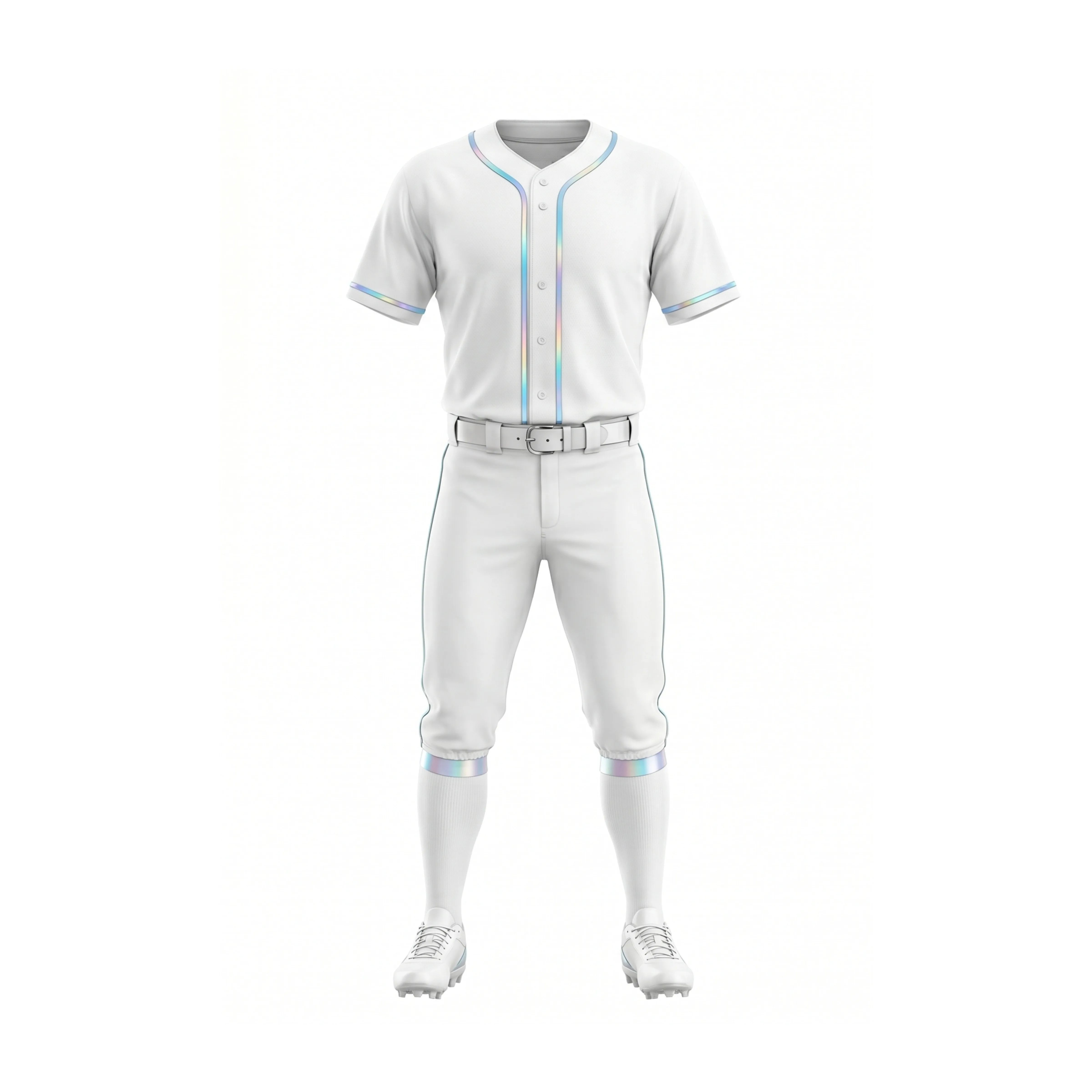 White Baseball Uniform Set with Iridescent Trim & Pants