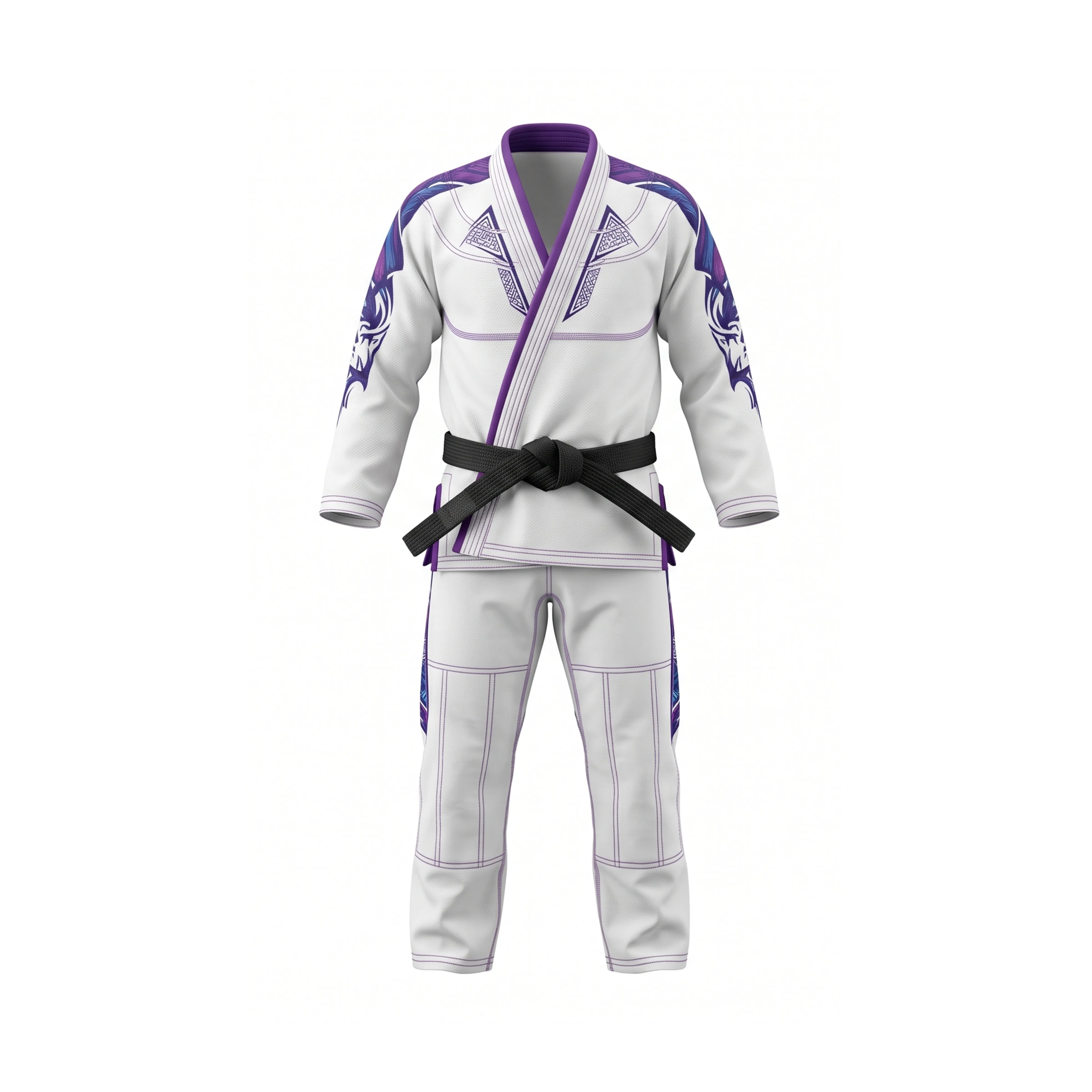 White and Purple Brazilian Jiu-Jitsu Gi with Black Belt
