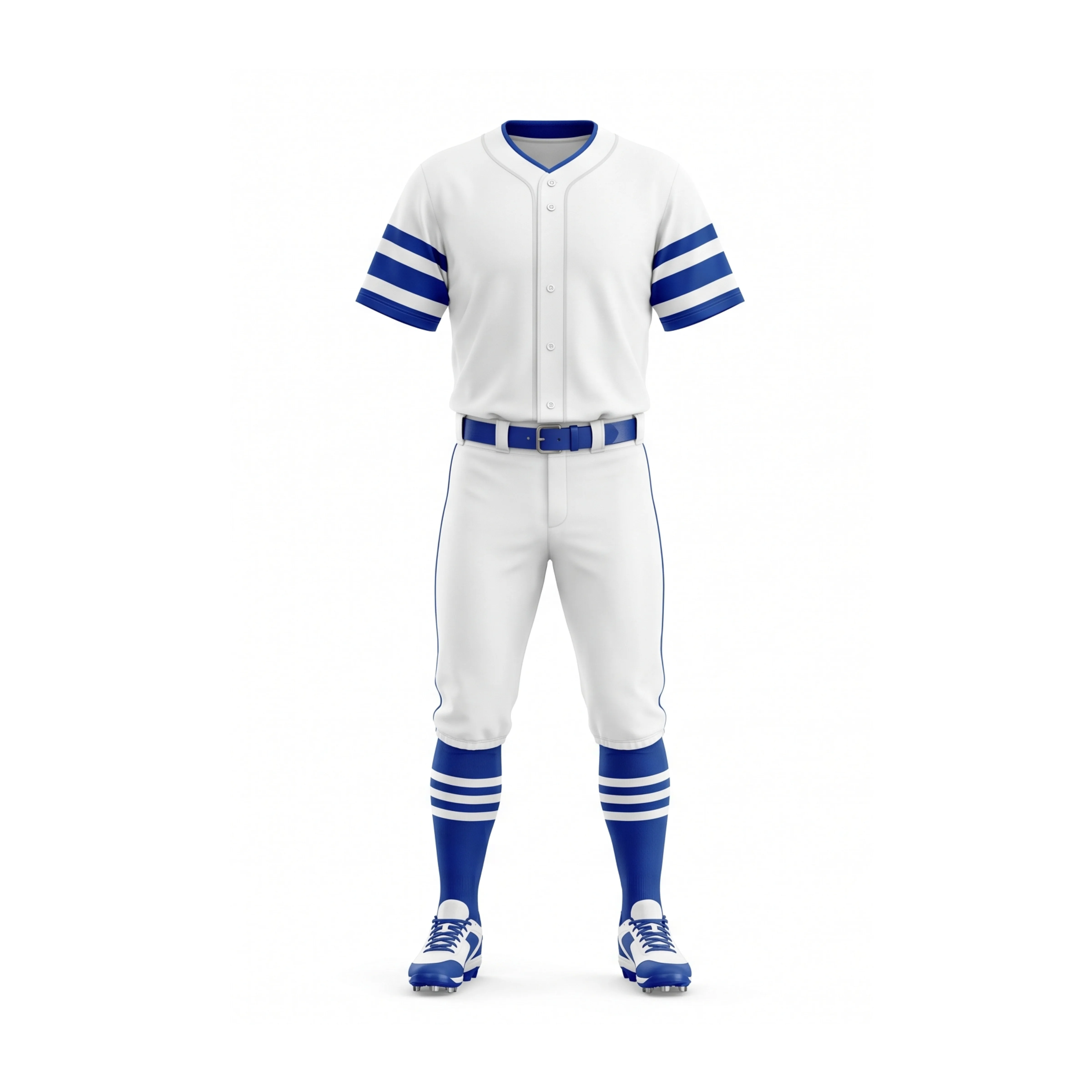 White & Royal Blue Classic Full Button Baseball Uniform Set
